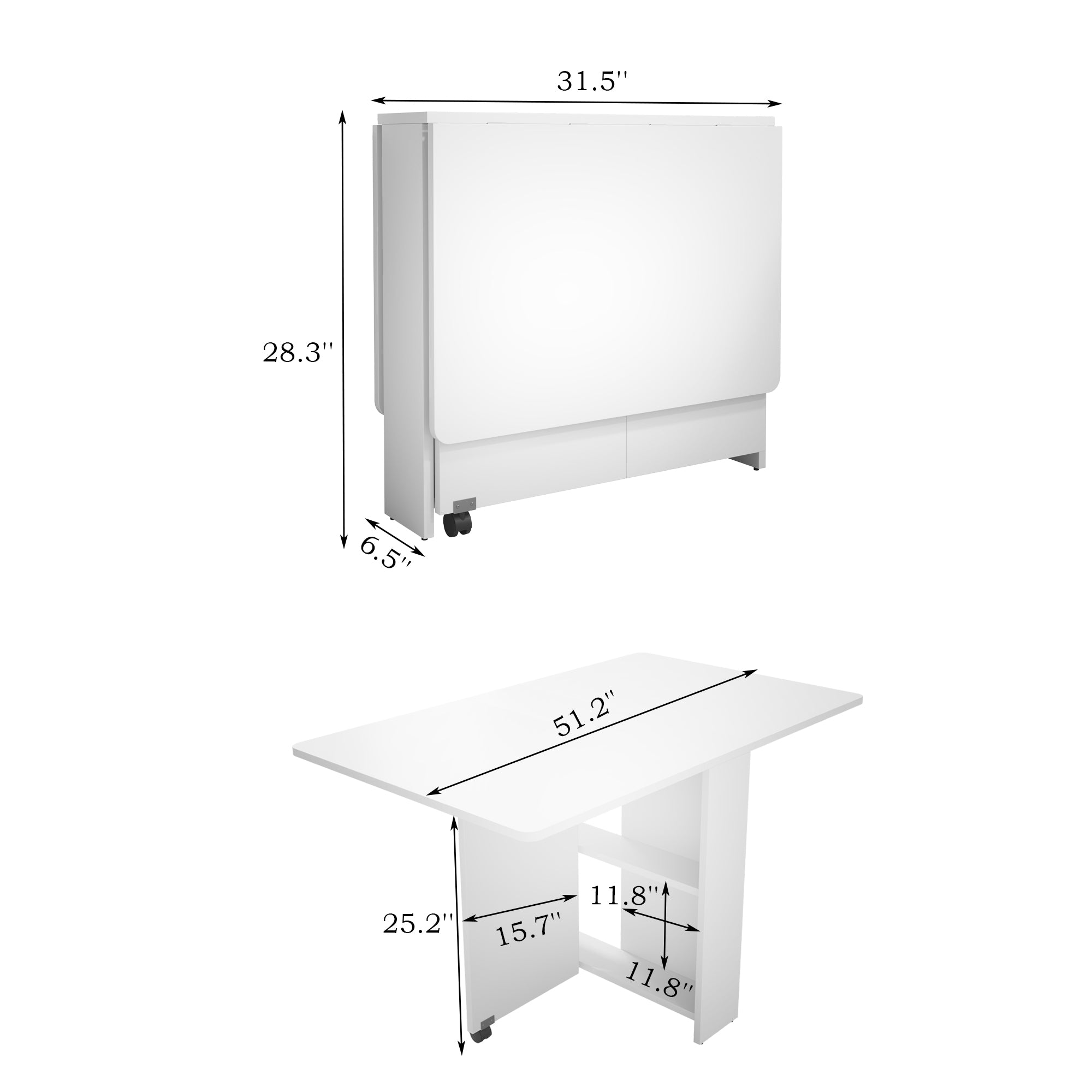 51.2" Convertible Dining Table Cabinet with Wheels Perfect Foldable Table Design for Small Living room