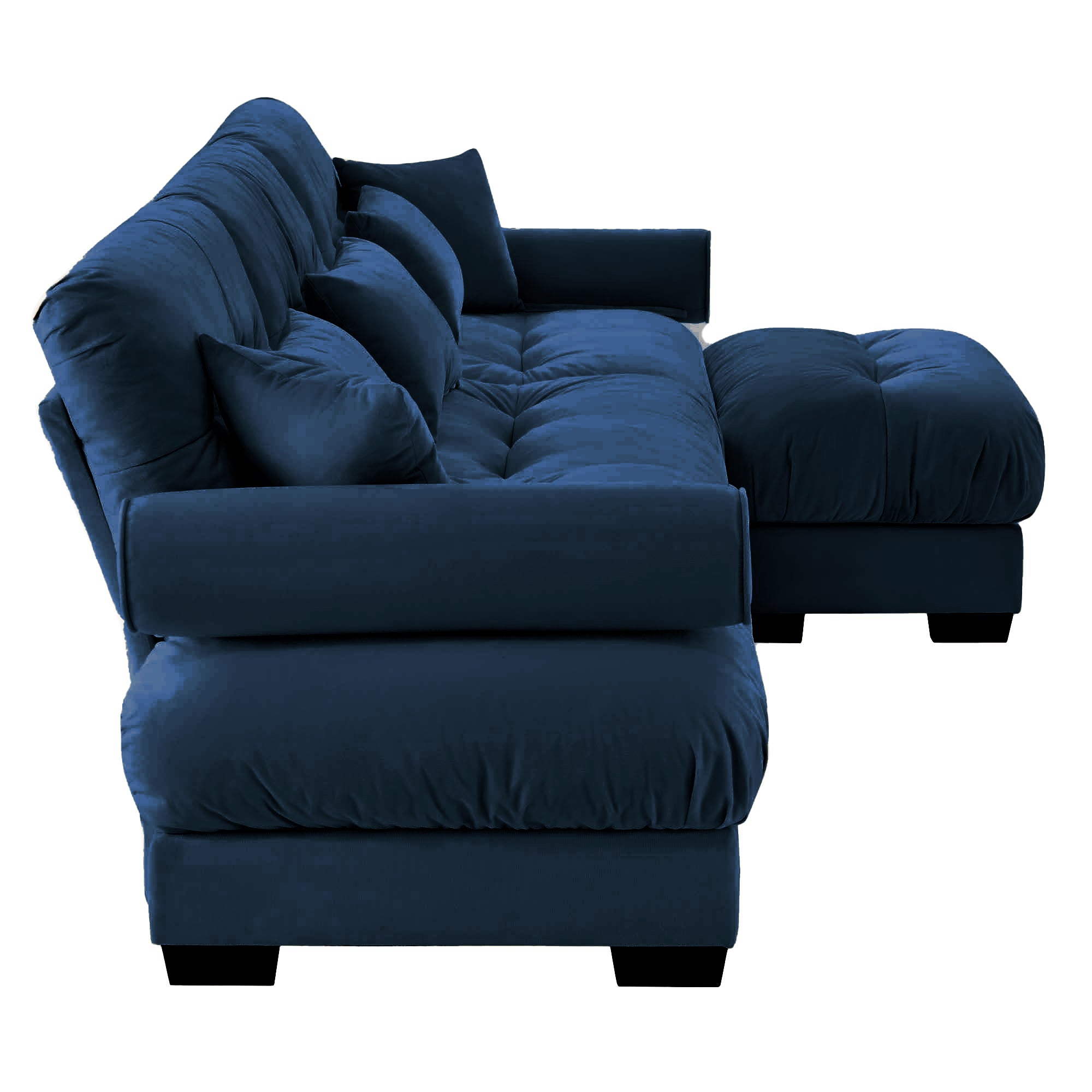 Oversized Modular Velvet Sectional Sofa with Ottoman, Deep Seat L-Shaped Cloud Couch for Living Room, Blue