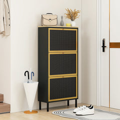 3 Metal Door Shoe Rack, Freestanding Modern Shoe Storage Cabinet, Metal rattan, for Entryway