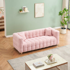 3-Seater Pink Modular Pit Sofa in Teddy Fleece with 2 Pillows for Living Room