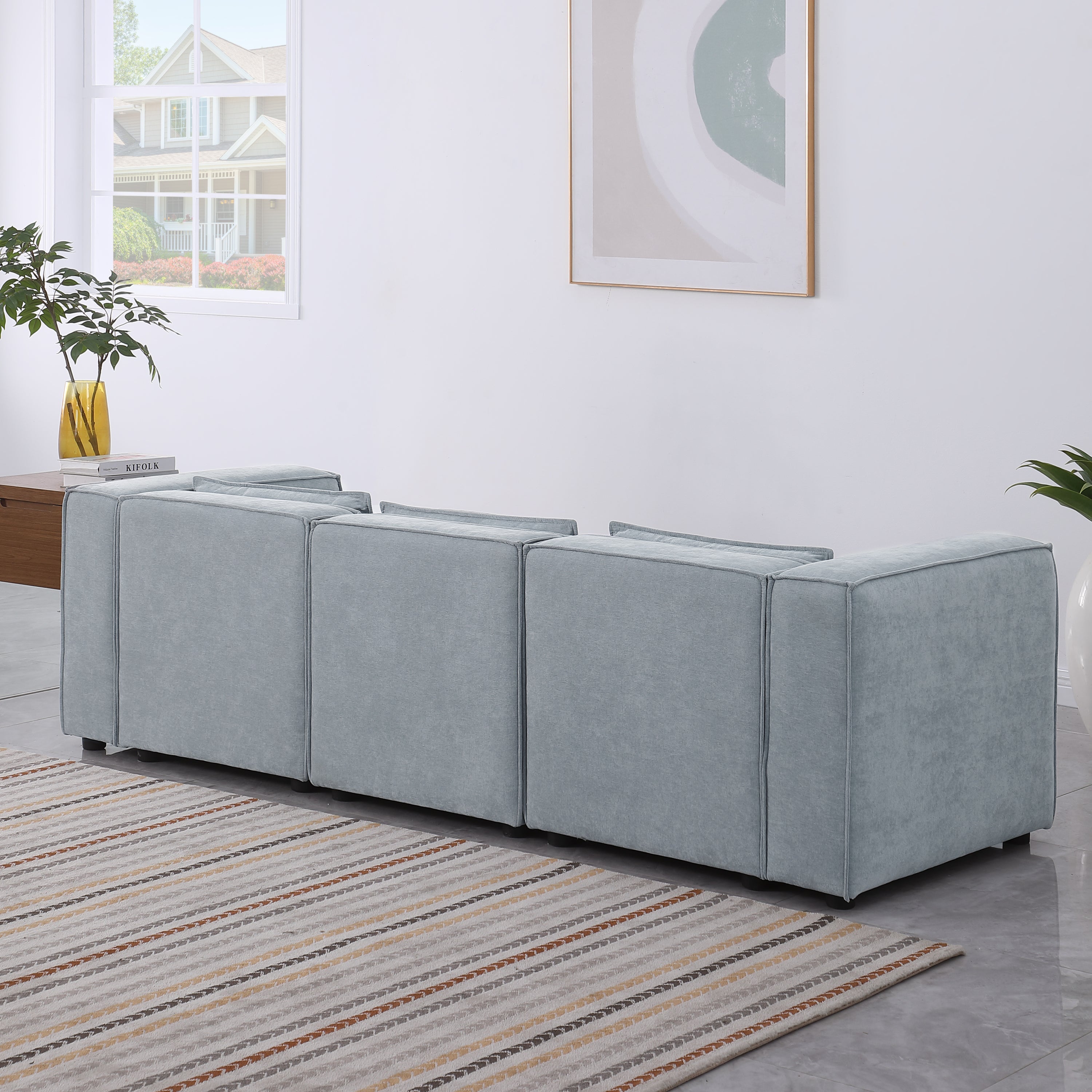 modular sofa Grayish blue  chenille fabric,  simple and grand, the seat and back is very soft. this is also a KNOCK DOWN sofa