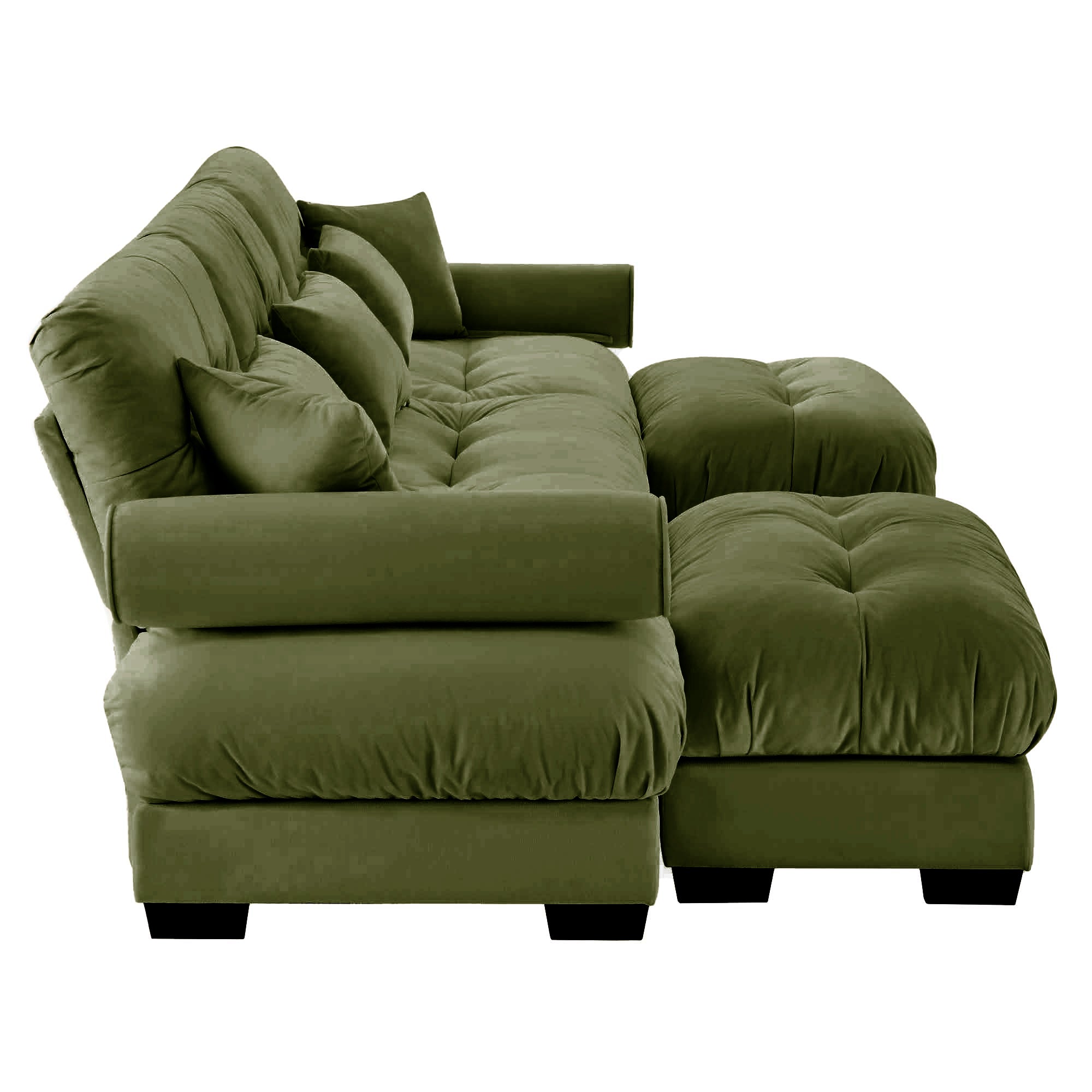 U-Shaped Modular Sectional Sofa with Movable Ottomans, Modern 3-Seater Corner Couch with Pillows and Bolstered Armrests, Olive green