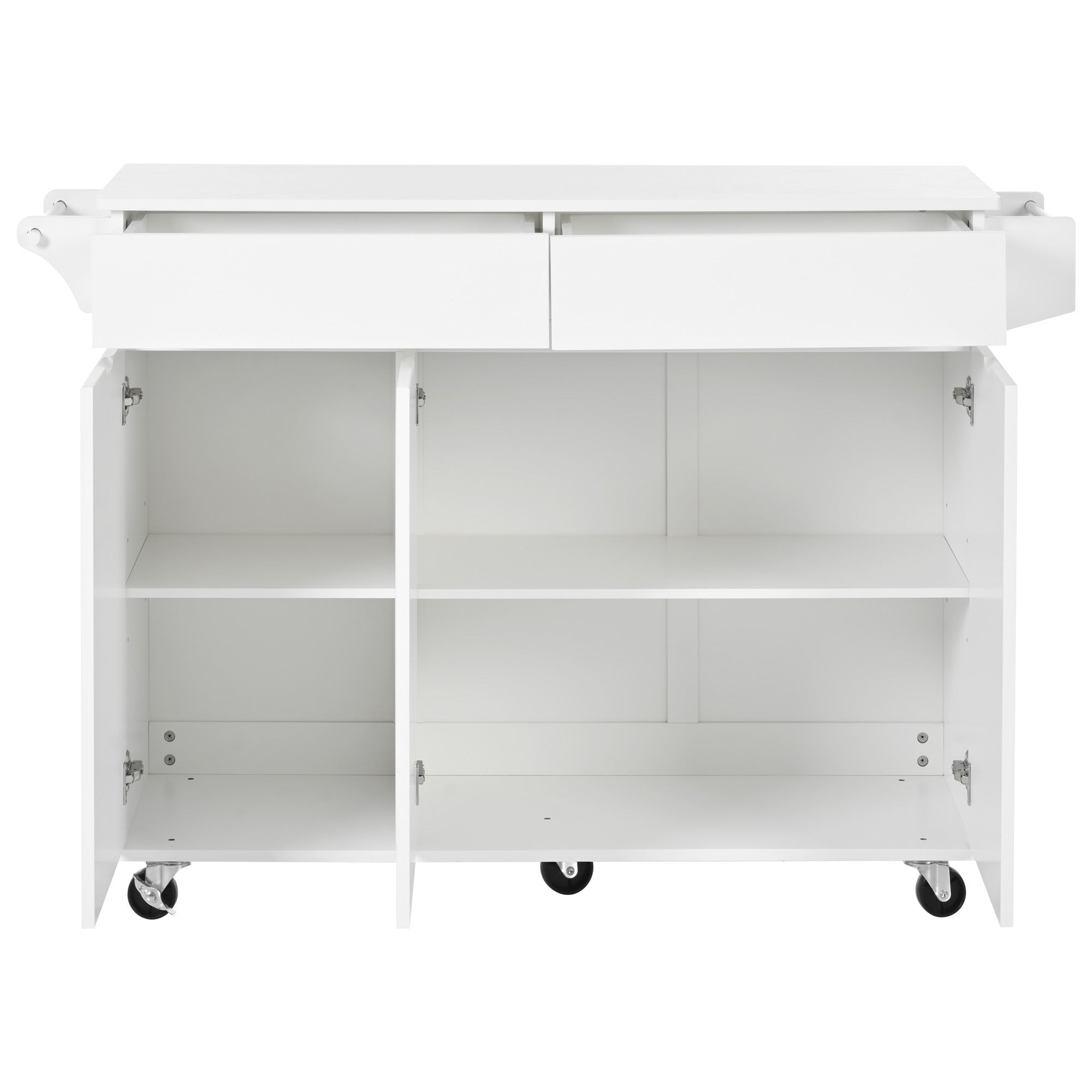 K&K 53.2''  Kitchen Island with Drop Leaf, Kitchen Storage Cart with Spice Rack, Towel Rack and 2 Drawers for Kitchen, Dining Room, White