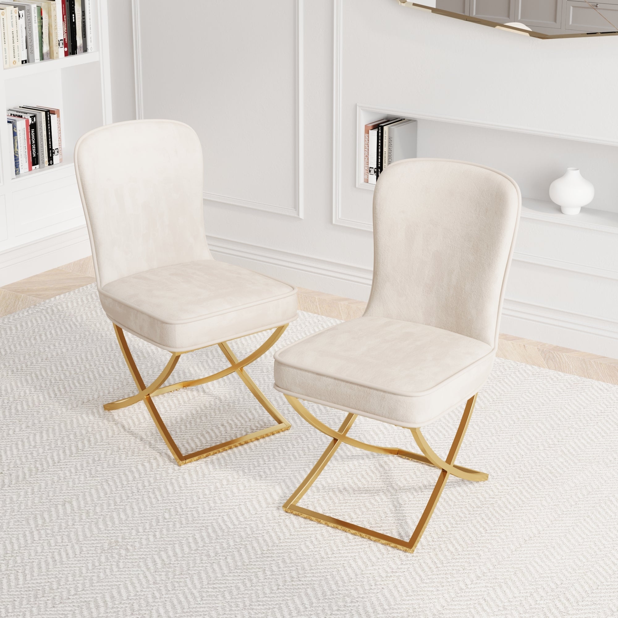 Dining Chair Set of 2, Beige velvet Backrest and golden Metal legs.For Modern Kitchen Dining Room Chair for Kitchen Living Modern decorative Leisure chairs.Office chairs