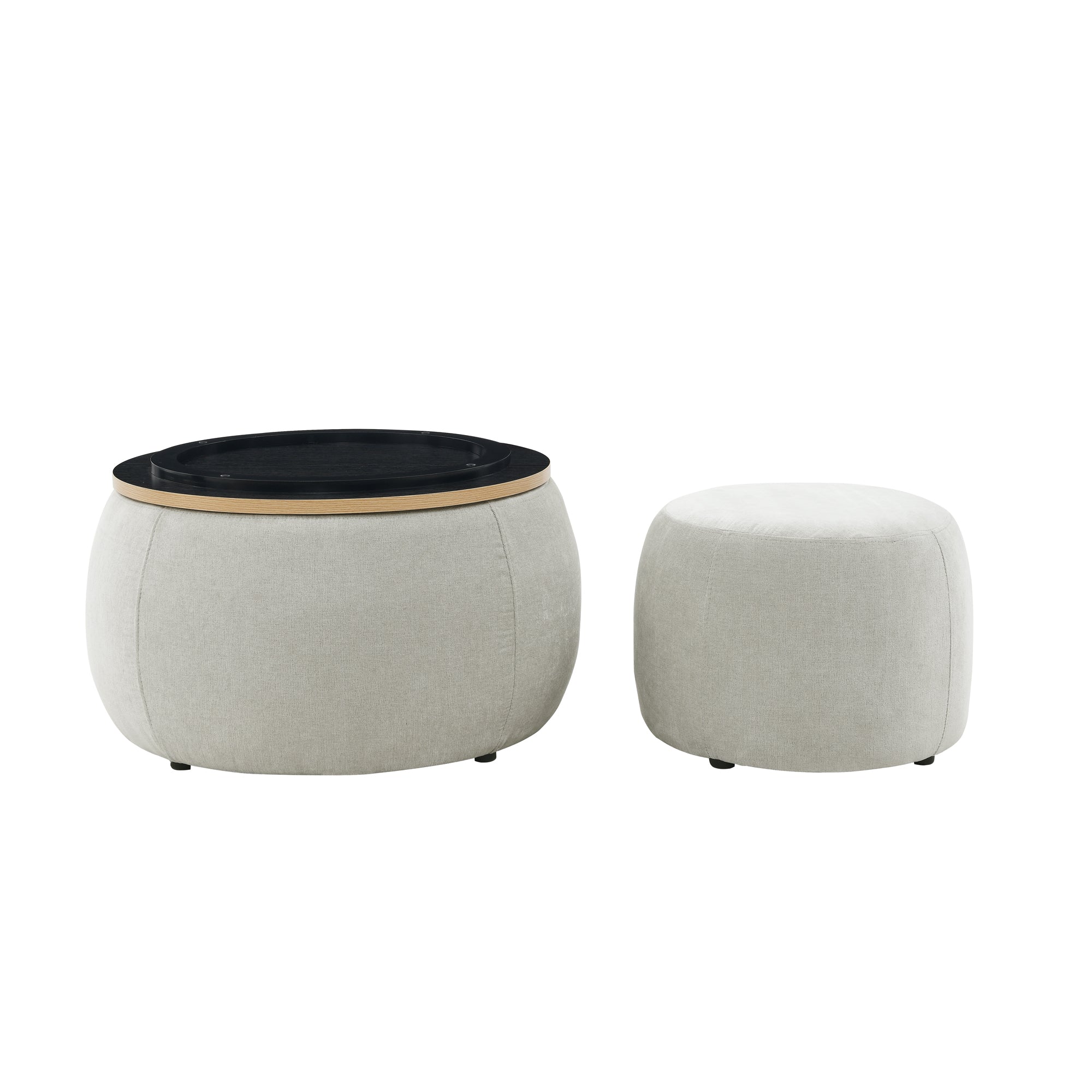 Round Storage Ottoman, 2 in 1 Function, Work as End table and Ottoman,with small seat,Light grey(25"x25"x14.7")