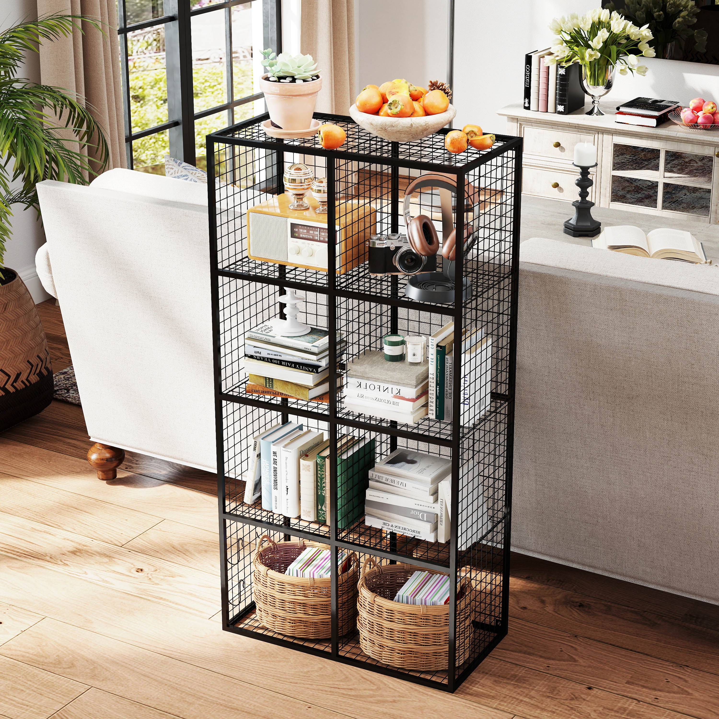 8-Cube Metal Storage Organizer, Modular Bookshelf, Black