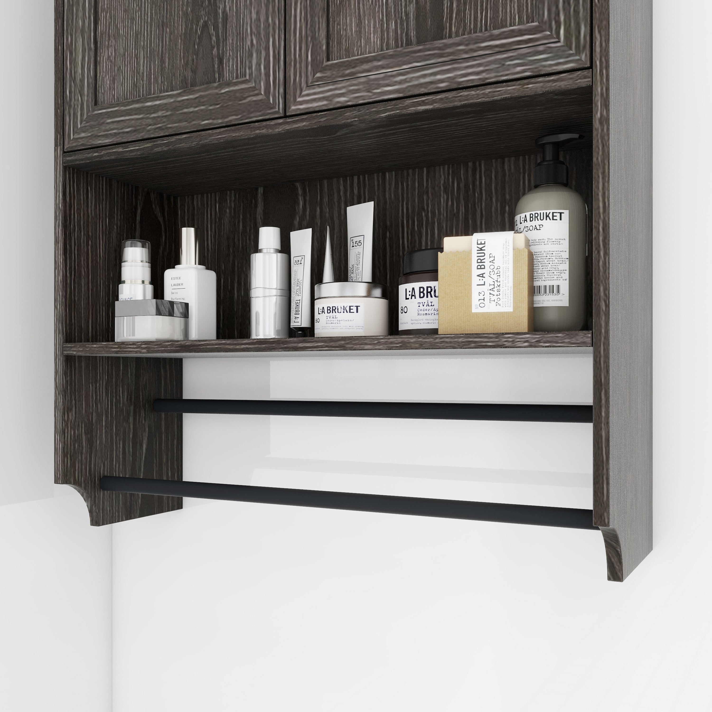 Bathroom Wall Cabinet with Doors,Adjustable Shelf,Towel Bar and Paper Holder, Over The Toilet Storage Cabinet, Medicine Cabinet for Bathroom-Grey