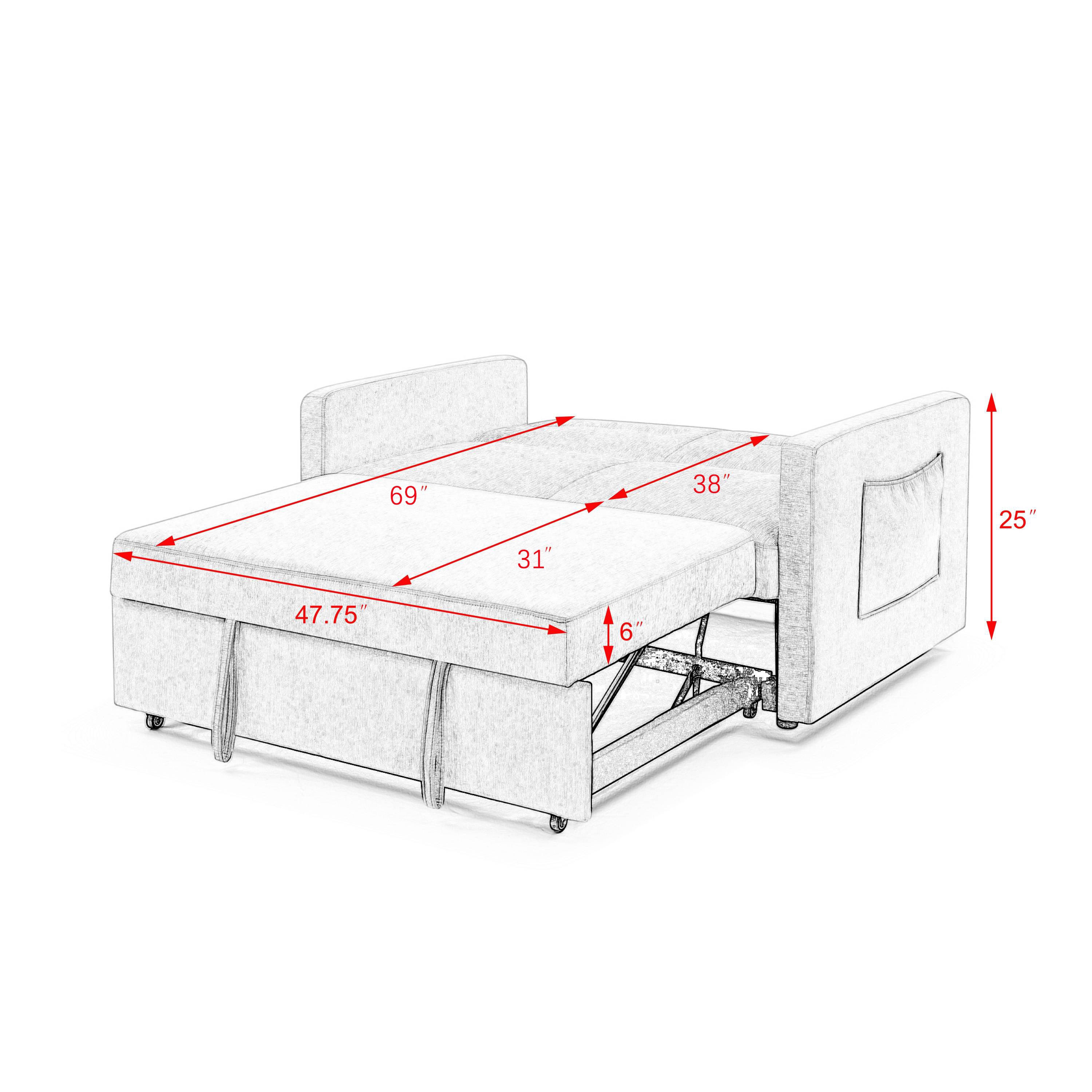 Loveseats Sofa Bed with Pull-out Bed,Adjsutable Back and Two Arm Pocket-Dark grey(54.5"x33"x31.5")