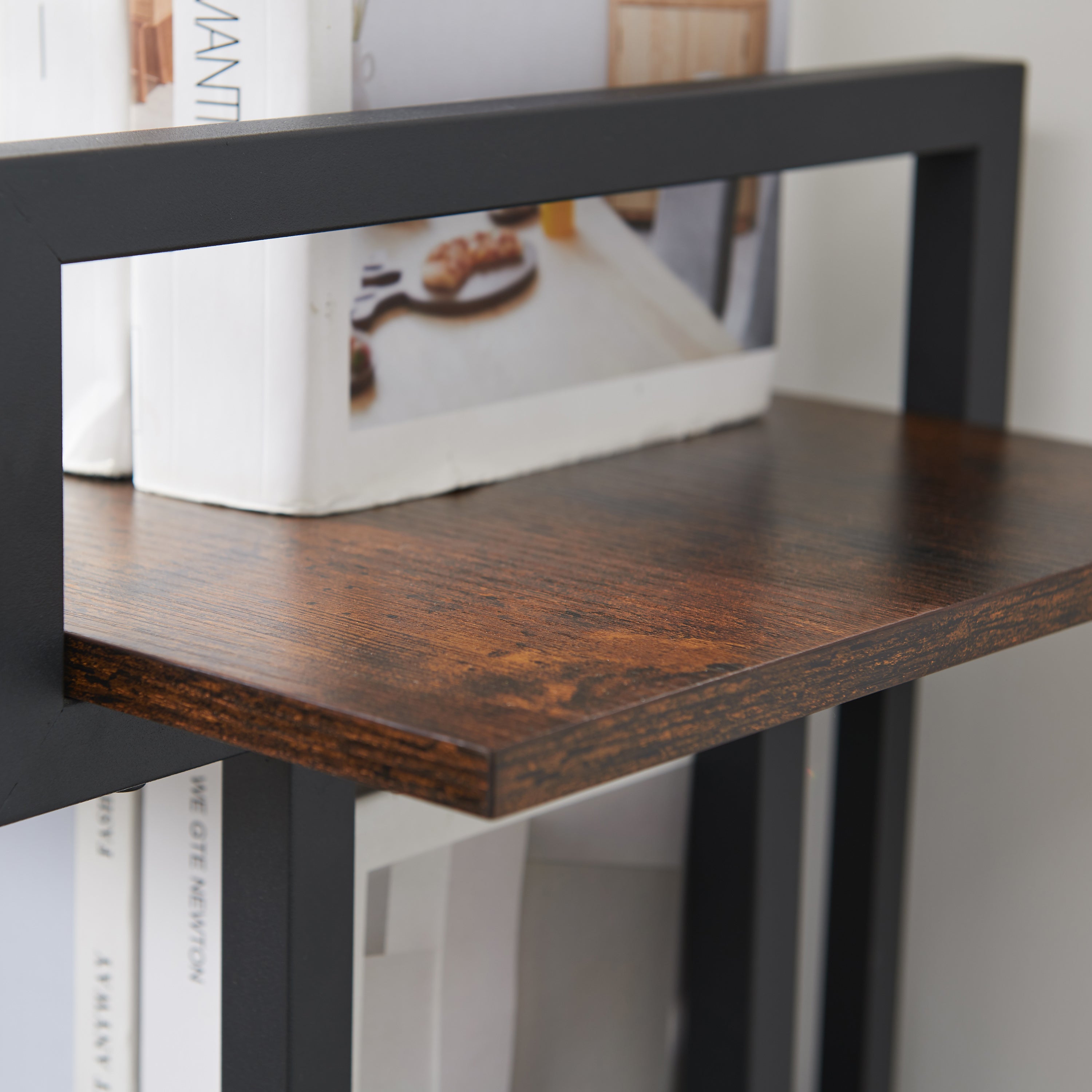 4-Tier Rustic Wood & Metal Bookshelf, Industrial Style