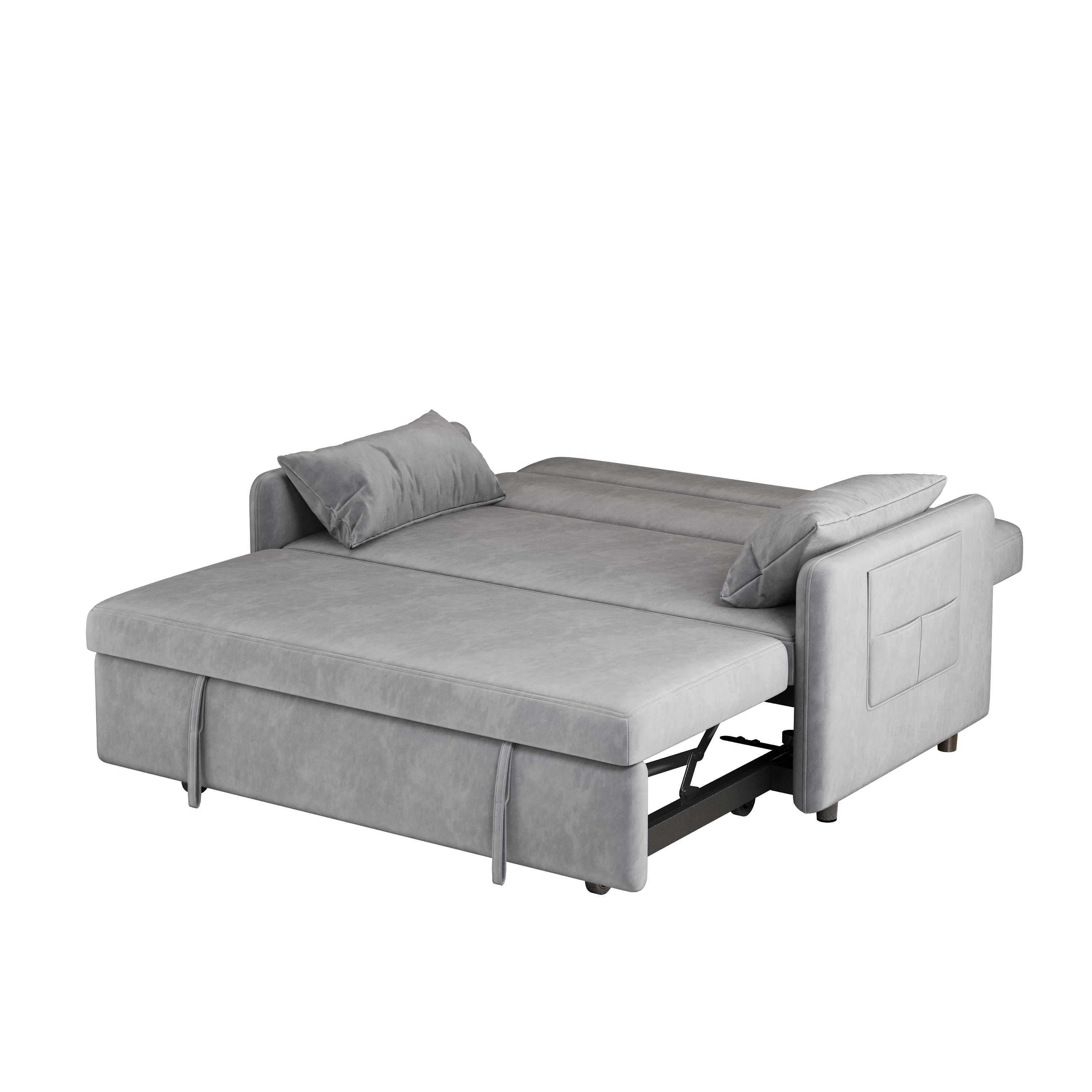 Modern 54" Gray Pull-Out Sofa With Two Pillows Velvet Loveseat For Small Living Room