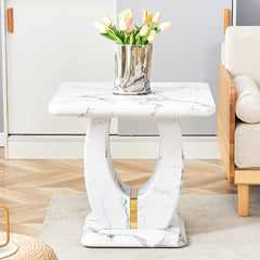 Minimalist Square White Marble-Patterned MDF Coffee Table for Living Rooms