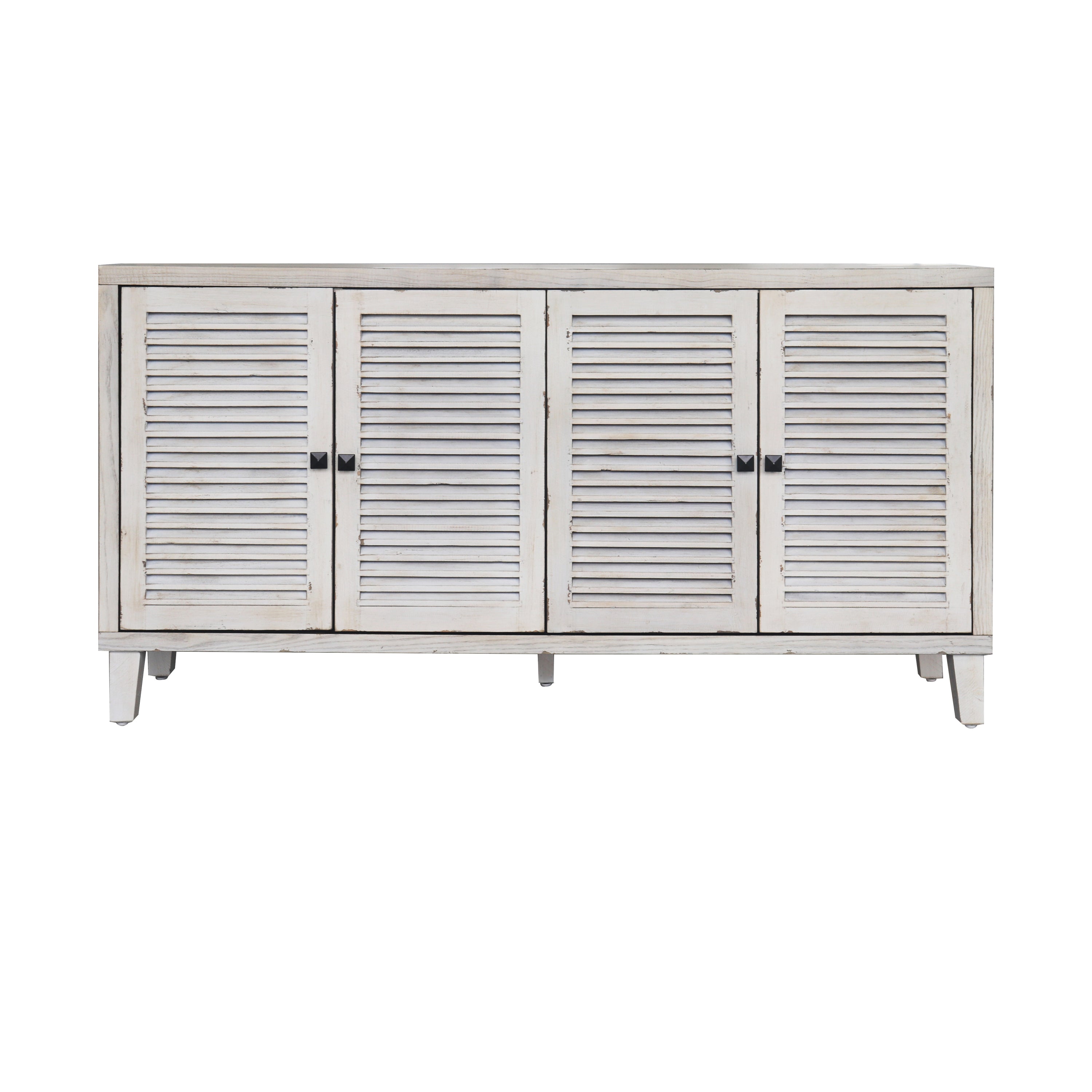 Accent Cabinet 4 Shutter Door Wooden Cabinet Sideboard Buffet Server Cabinet Storage Cabinet, for Living Room, Entryway, Hallway, Office, Kitchen and Dining Room, Distressed White