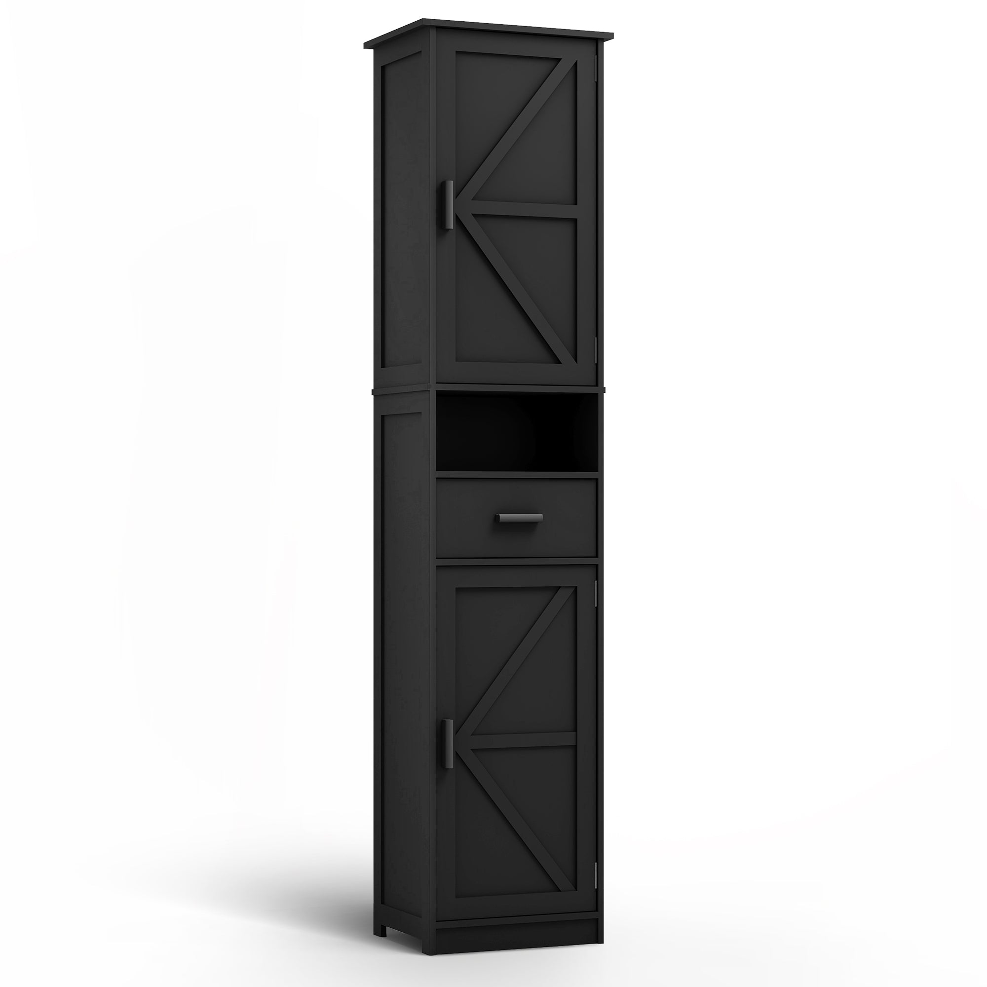 69" H Tall Bathroom Storage Cabinet with 2 Barn Doors and 1 Drawer, Narrow Storage Unit, Adjustable Shelves,Floor Cabinet for Bathroom, Living Room, Entryway,Kitchen,(Black)