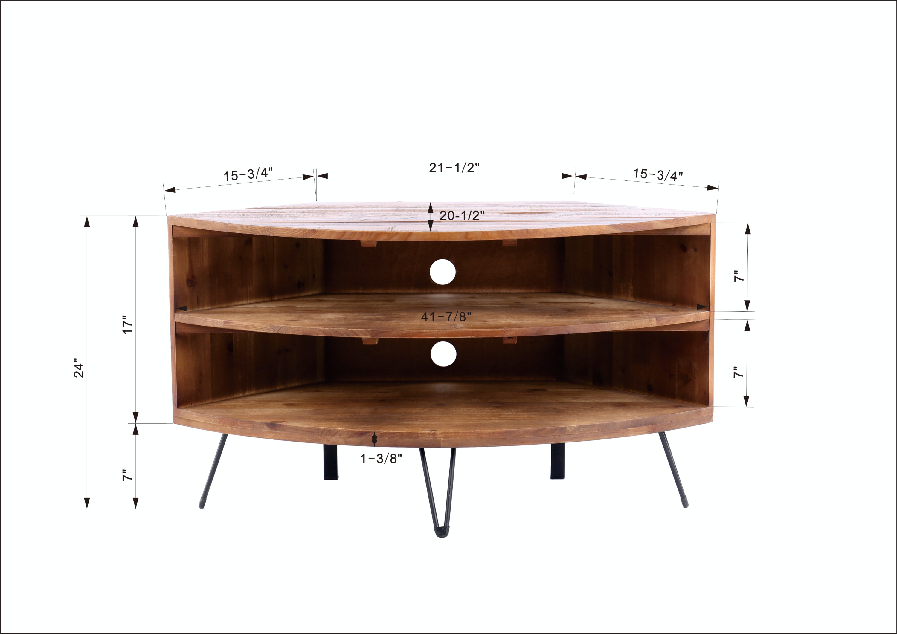 Fan Shape Reclaimed Wood Corner Media Table for Living Room Wise Use Your Space