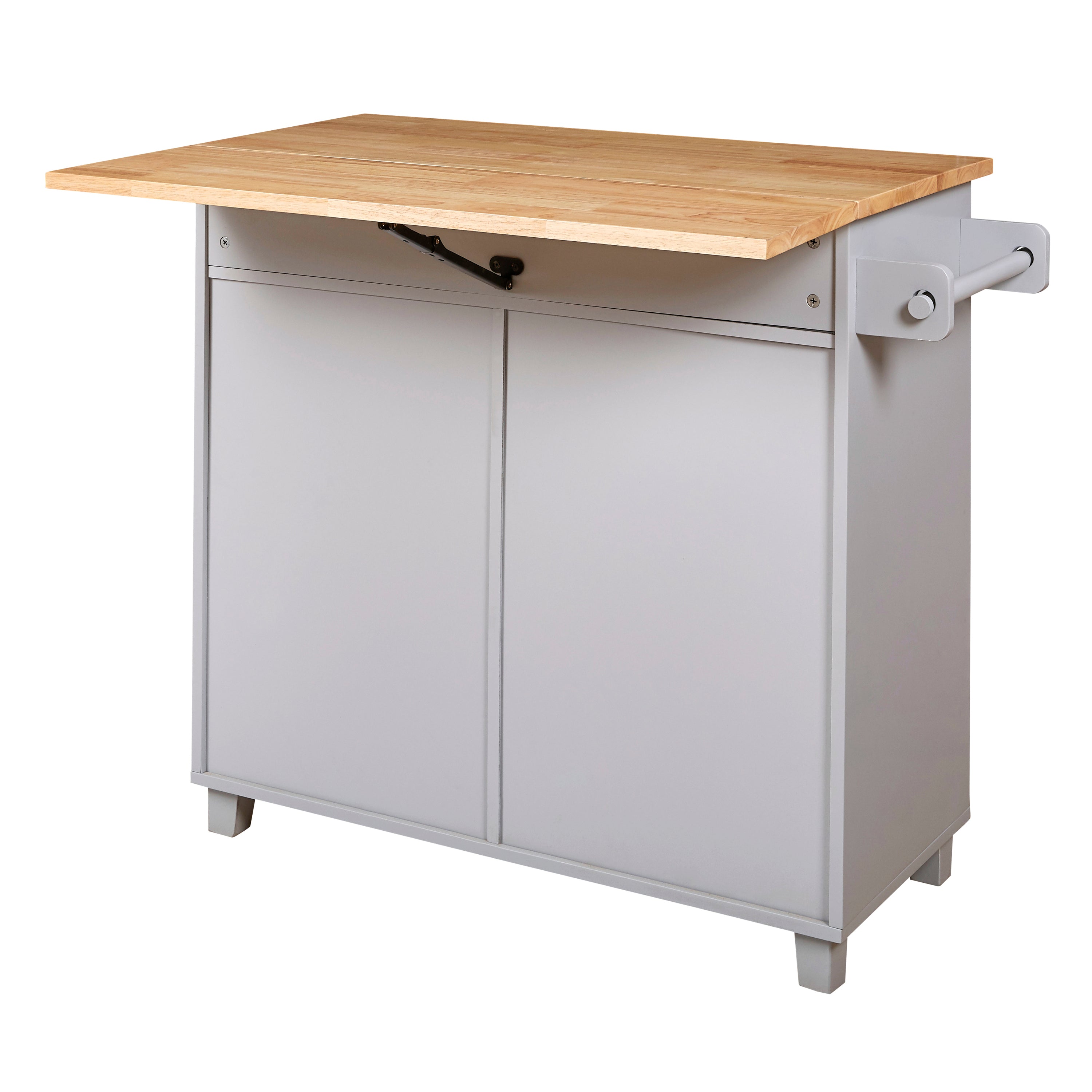 K&K Rolling Kitchen Island with Storage, Rubber Wood Top, Spacious Drawer with Divider and Internal Storage Rack, Grey