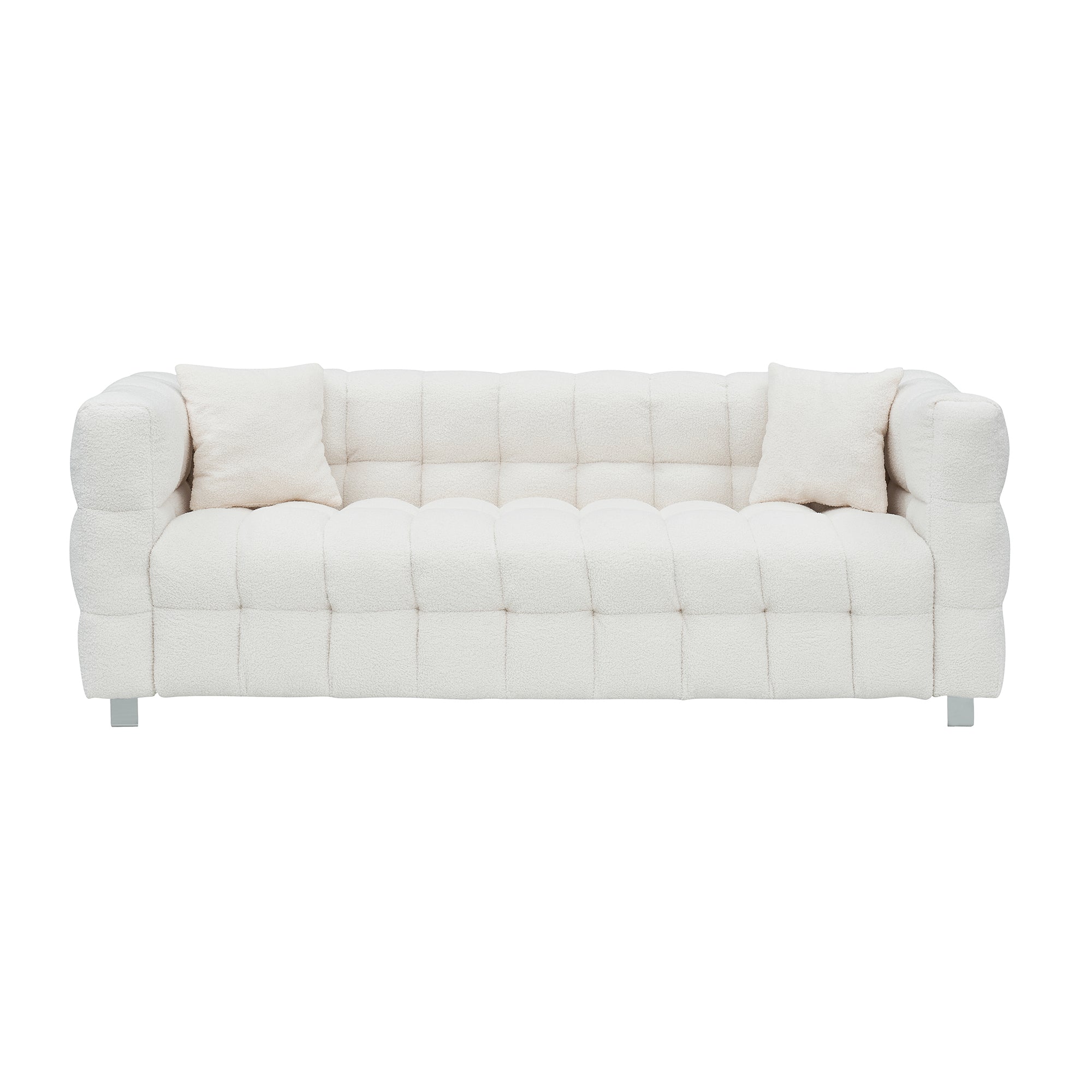 Modern 80" Beige Teddy Fleece Modular Pit Sofa with 2 Pillows for Living Room Luxurious 3-Seater Design