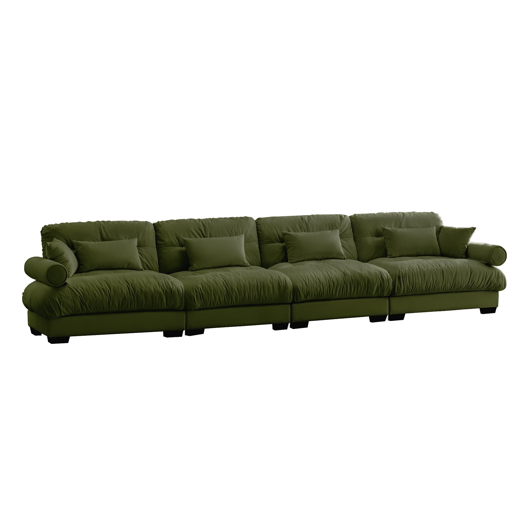 Oversized 4-Seater Velvet Sectional Sofa with Ottoman, Deep Seat Cloud Couch for Living Room, Oliver green