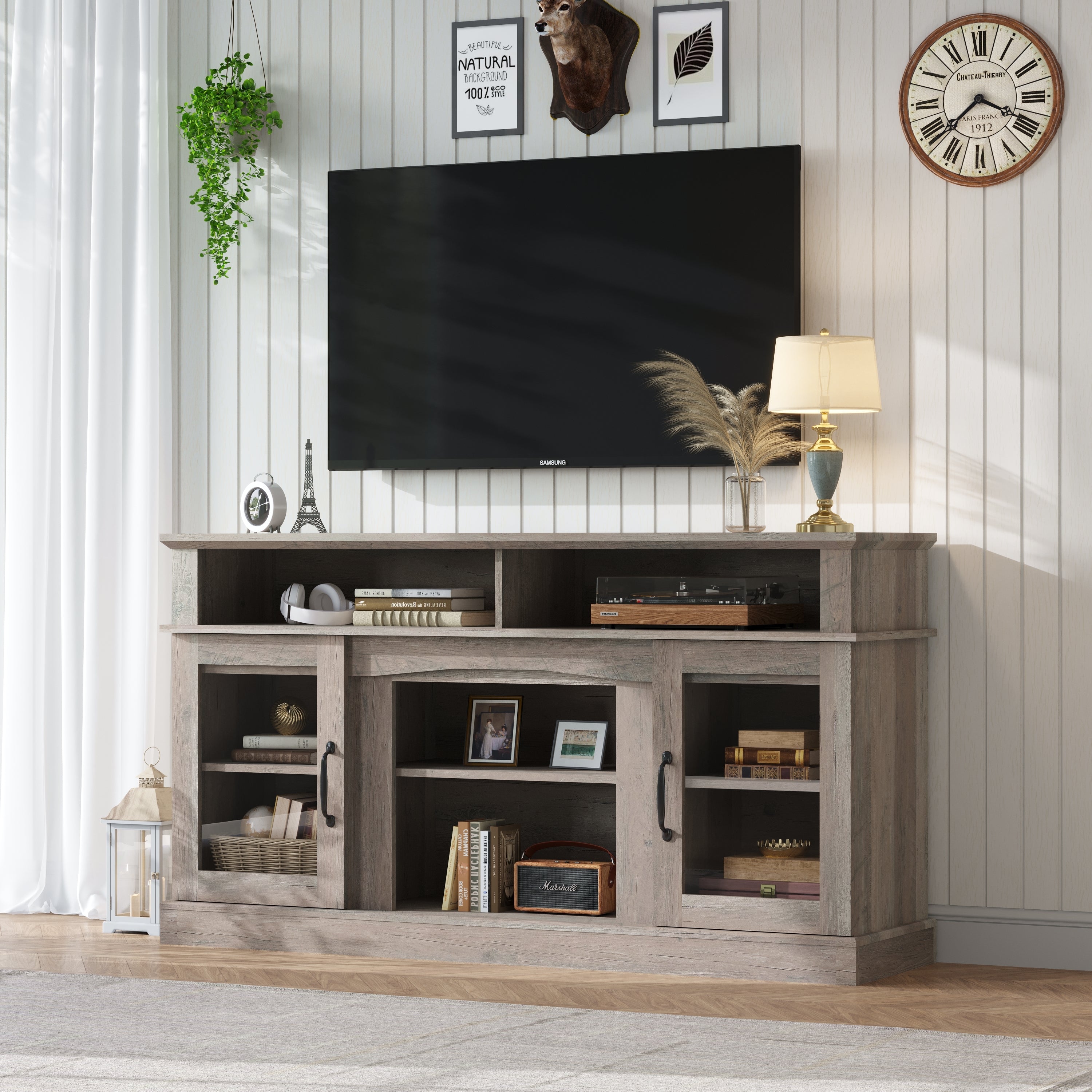 58 Inch TV Stand with Storage Cabinet and Shelves, TV Console Table Entertainment Center for Living Room,Bedroom