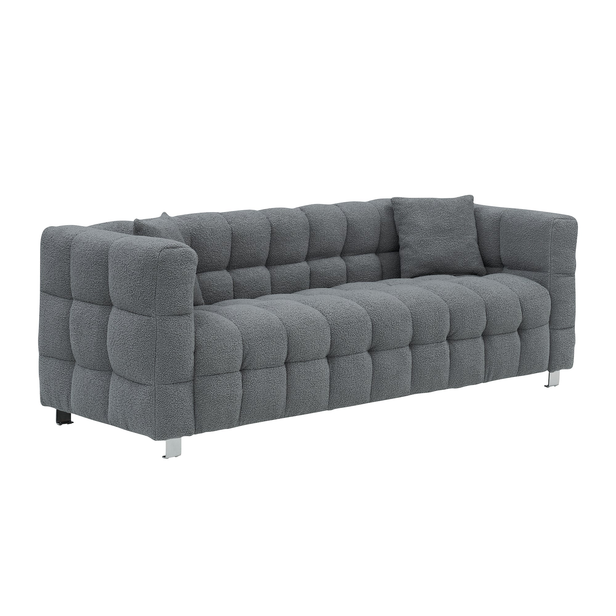 Modern Gray Teddy Fleece Modular Pit Sofa with 2 Pillows for Living Room - Luxurious 3-Seater Design