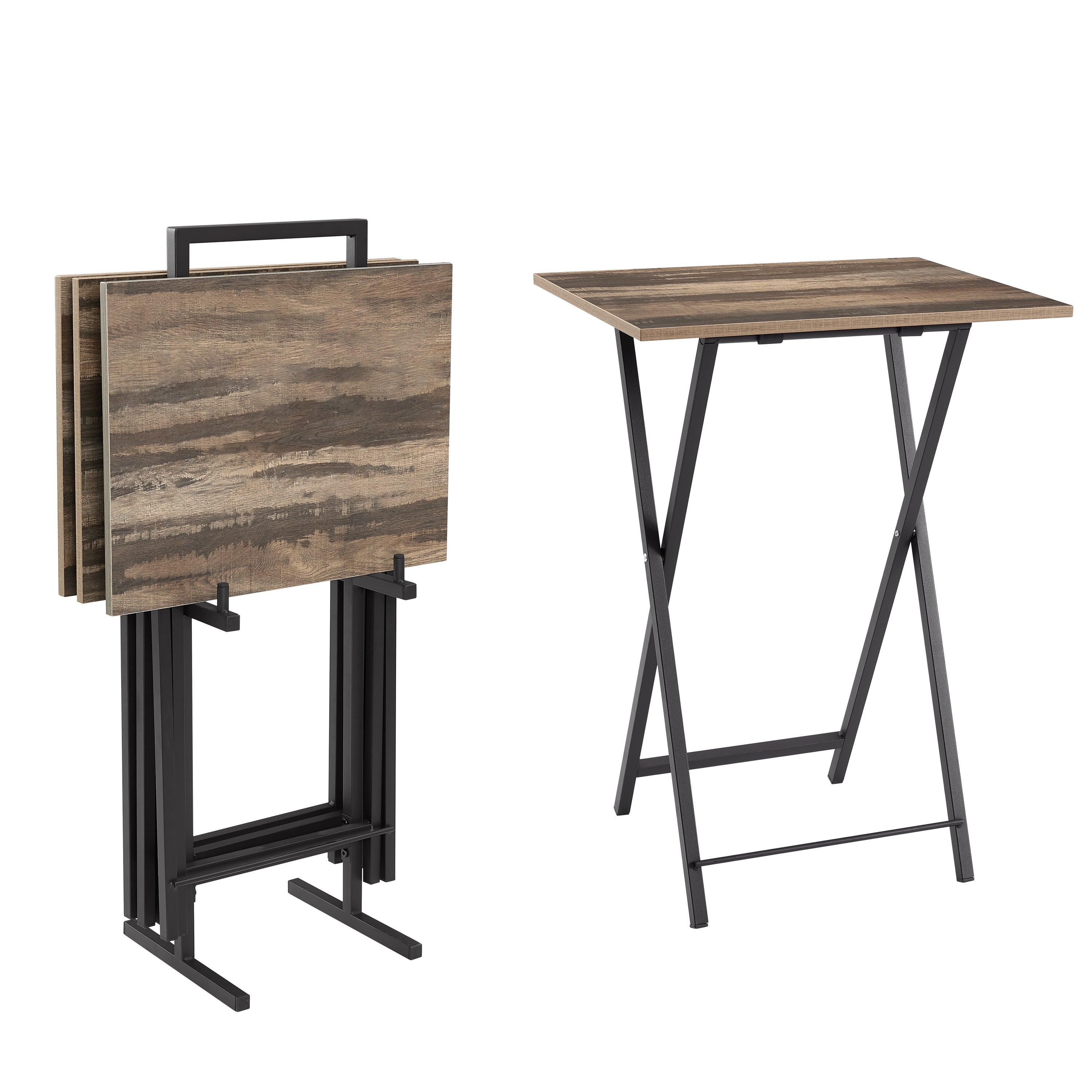 Set of 4 Folding TV Trays with Stand, Space-Saving Snack Table Set