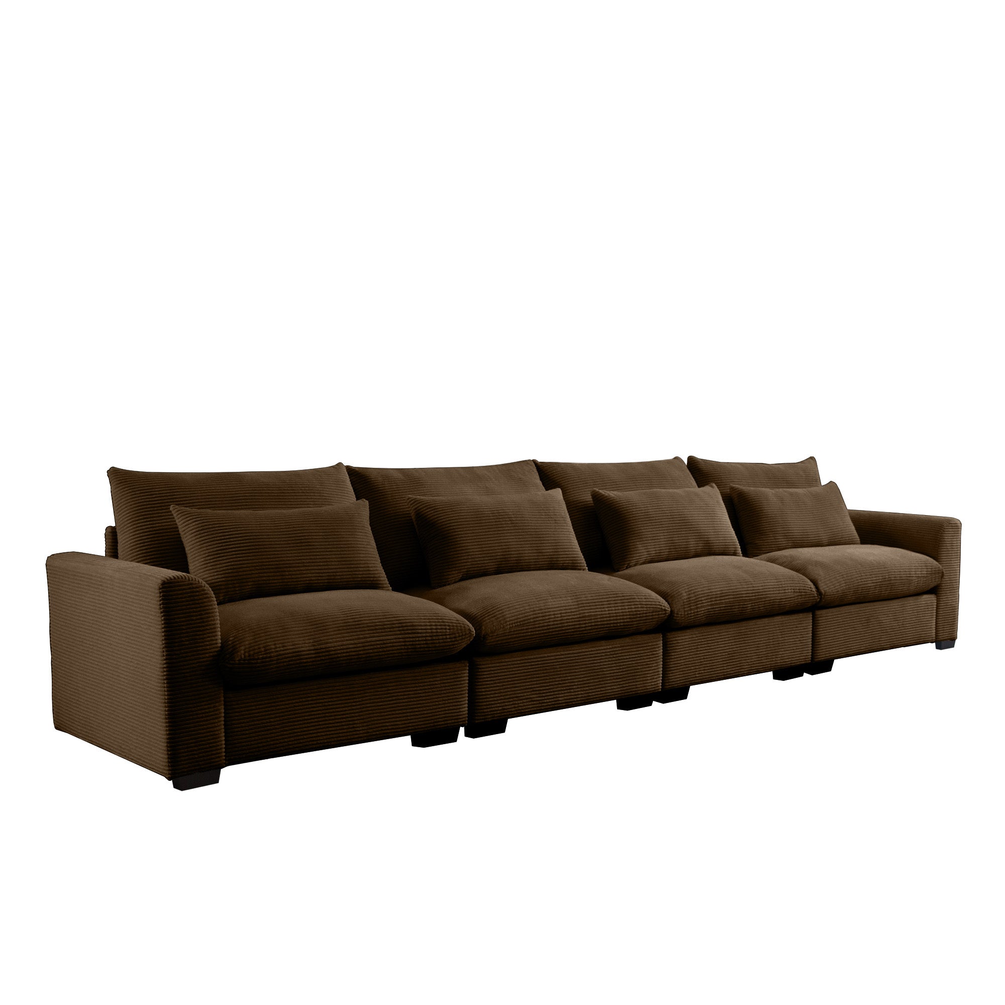 4 Seater Deep Seat Couches for Living Room, Comfy Brown Corduroy Sofas for Living Room Modern with 4 Waist Pillows