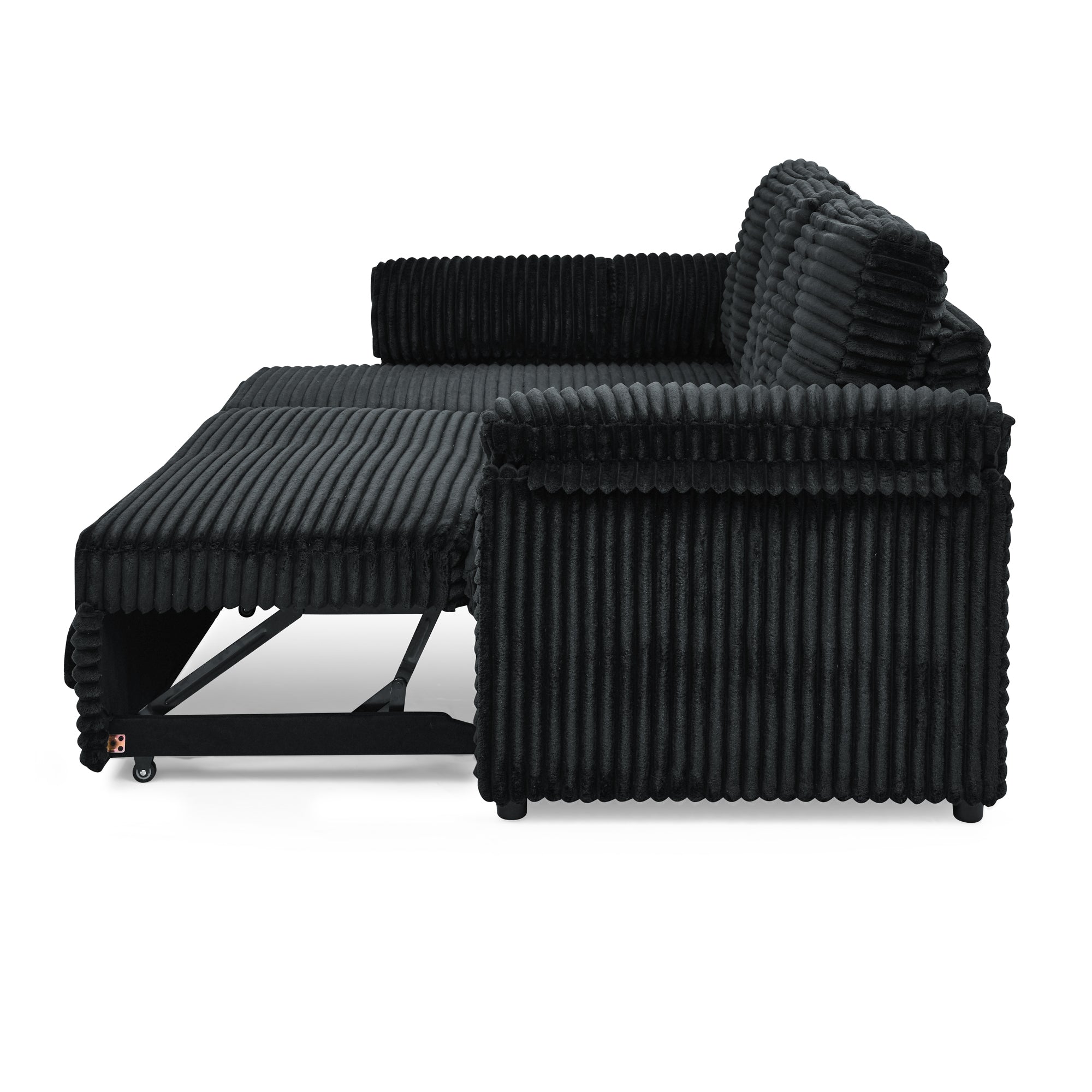 Corduroy Tufted Upholstered Sleeper Sectional Sofa, L-Shaped Modular Convertible Sofa with Reversible Storage Chaise, Pull Out Sleep Couch Bed and Reclining Backrest Perfect for Living Space, Black