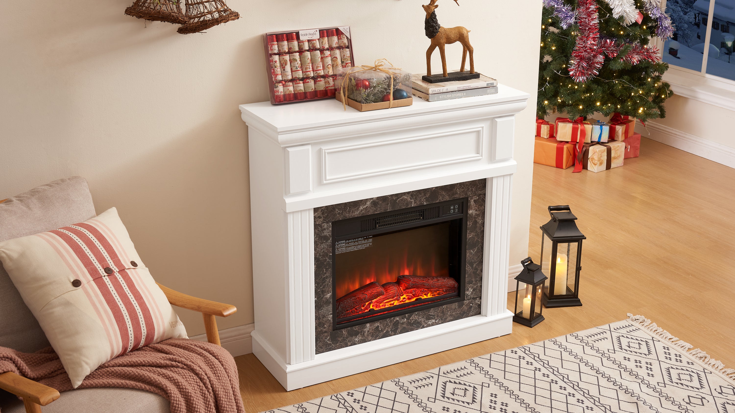 41.34" Electric Fireplace with Mantel & 23" Fireplace Insert, Adjustable Flame 41.34"W*14"D*40"H