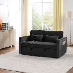 54.33" Modern Foldable Velvet Sofa Bed, Adjustable Back, Pull-Out Design, 3 Length Options, Black