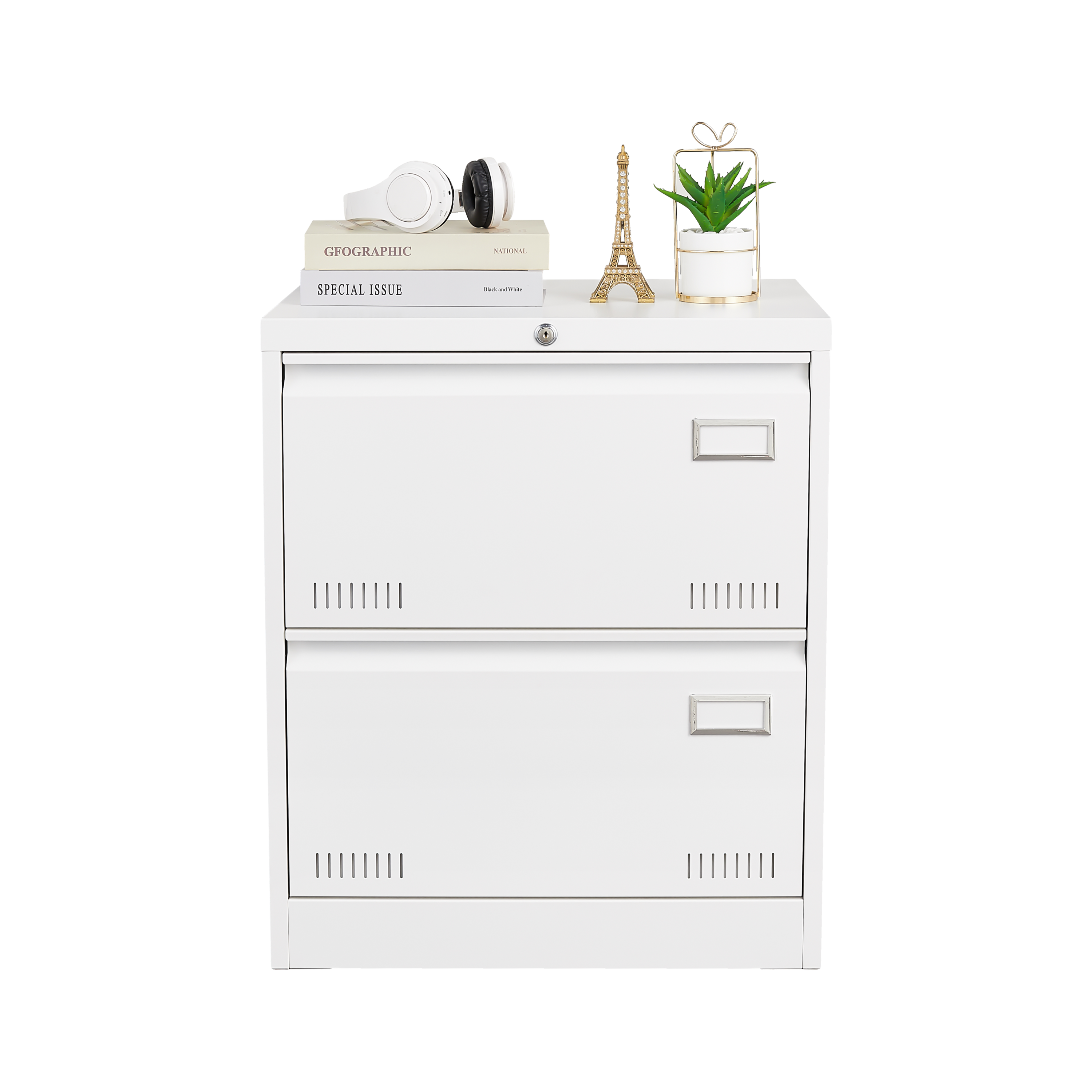 Filing Cabinet Lateral File Cabinet 2 Drawer, White Filing Cabinets with Lock, Locking Metal File Cabinets Three Drawer Office Cabinet for Legal/Letter/A4/F4 Home Offic