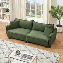 87.8" Green Corduroy Sofa Bed with Two Pillows - Ideal 3- Seater Design for Living Room