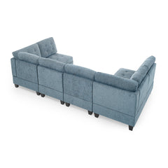 U shape Modular Sectional Sofa,DIY Combination,includes Four Single Chair and Two Corner,Navy Chenille