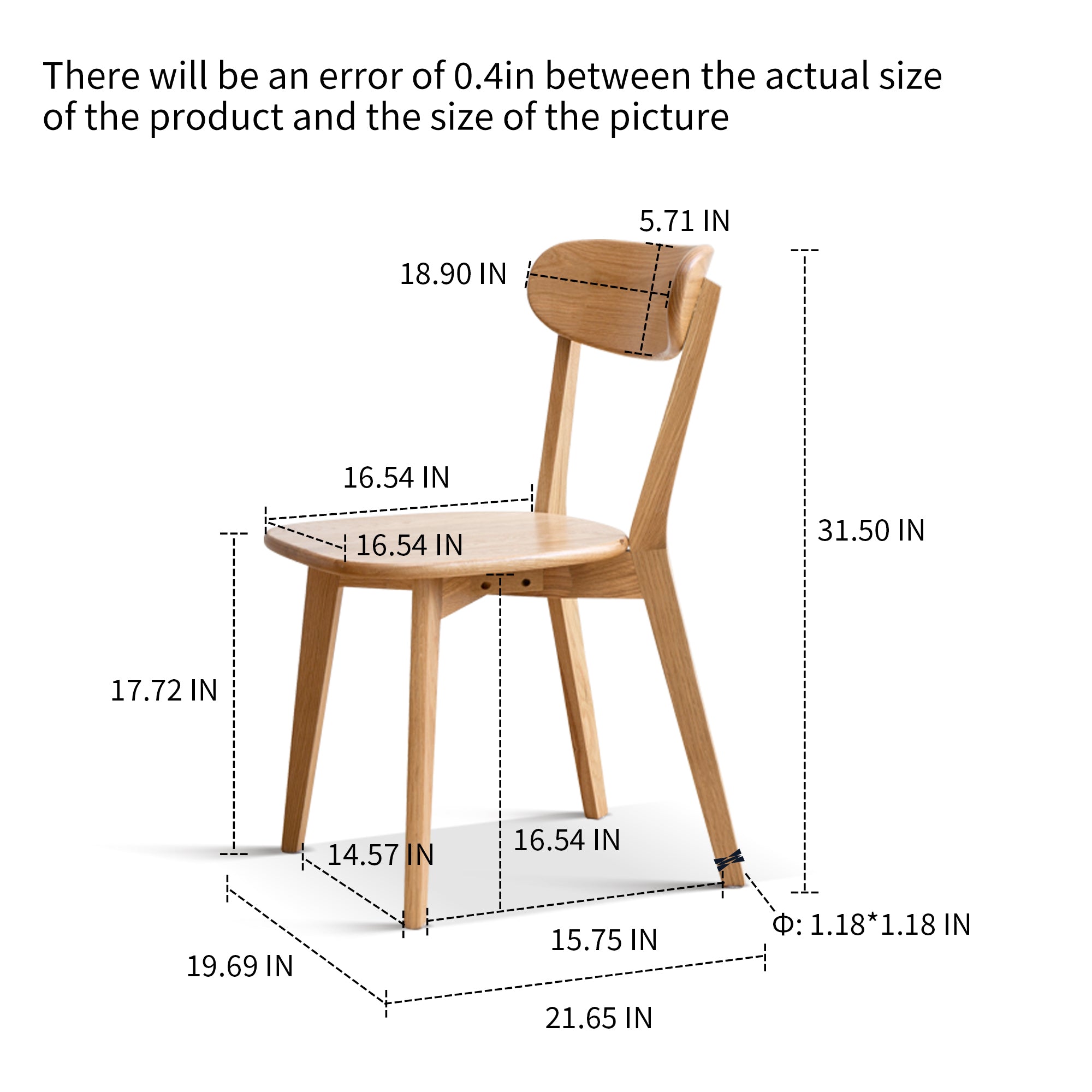 19.69" Oak Wood Dining Chair with Solid Construction, Simple and Natural Design for Dining Room