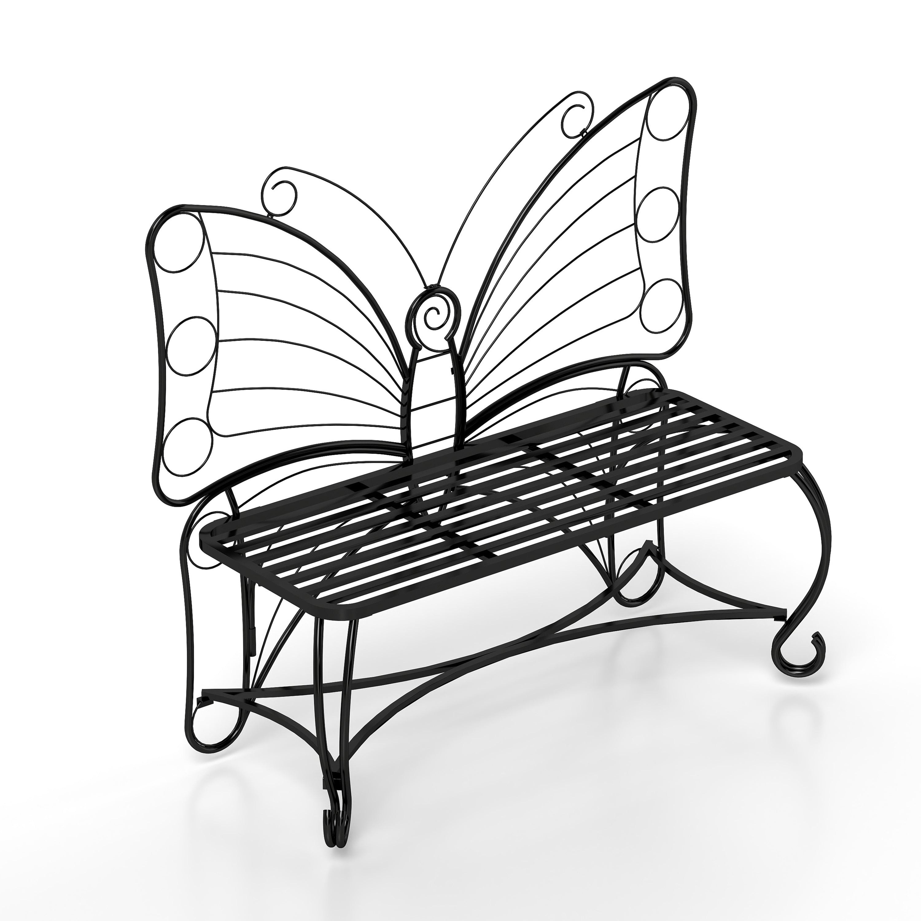 Butterfly Cast Metal Garden Bench, Outdoor Patio & Park Bench for Yard & Entryway