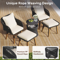 K&K 5-Piece Garden Patio Furniture Chair Set with Wicker Cool Bar Table and Ottomans for Porch, Backyard, Balcony, Poolside Black & Beige