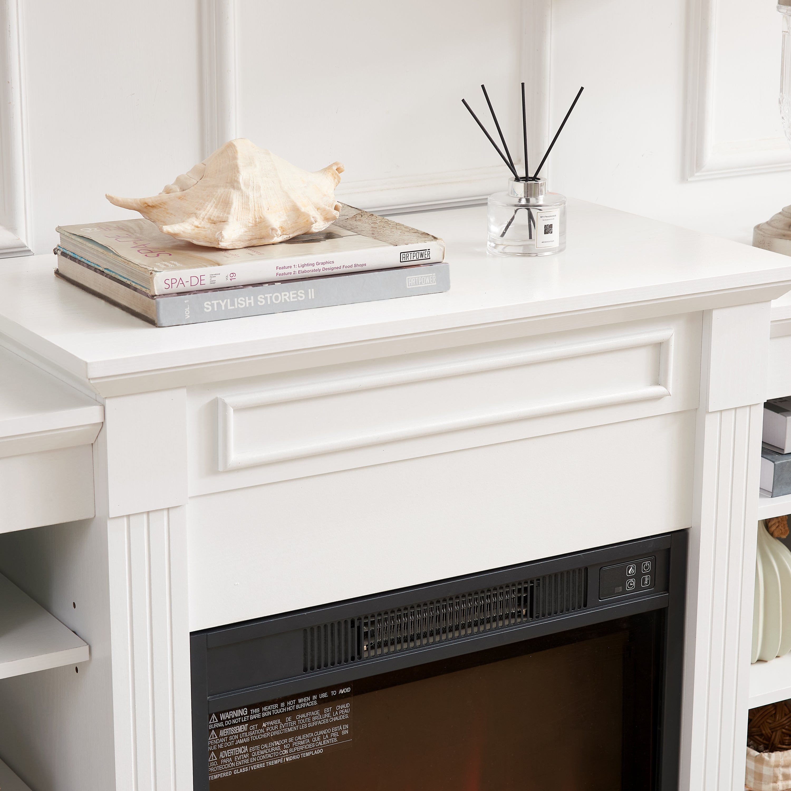 Modern Media Console Table with Large Storage, 23" Fireplace Insert, Fits TVs up to 70", White