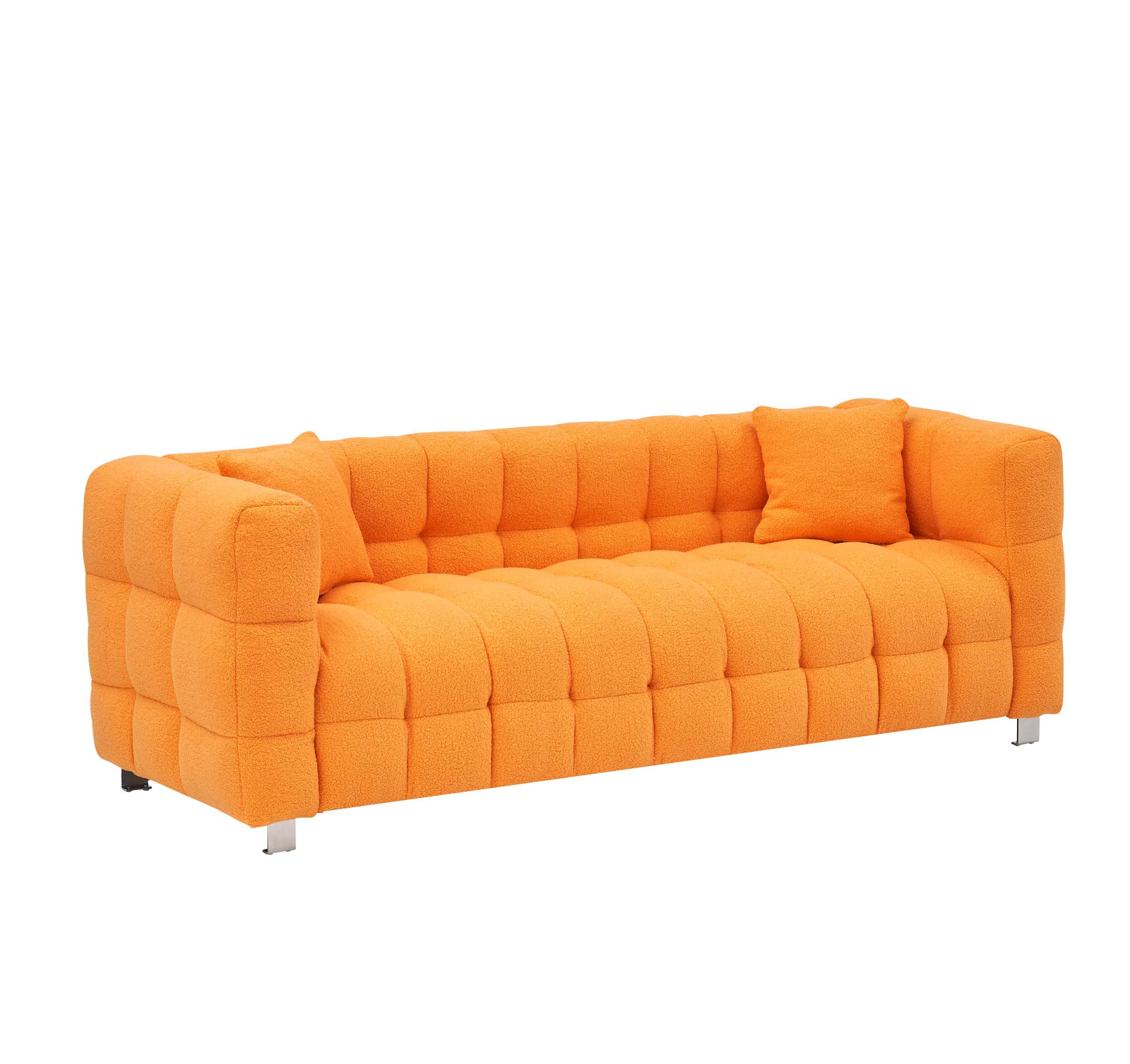 80" Orange Teddy Fleece Modular Pit Sofa with 2 Pillows for Living Room Luxurious 3-Seater Design