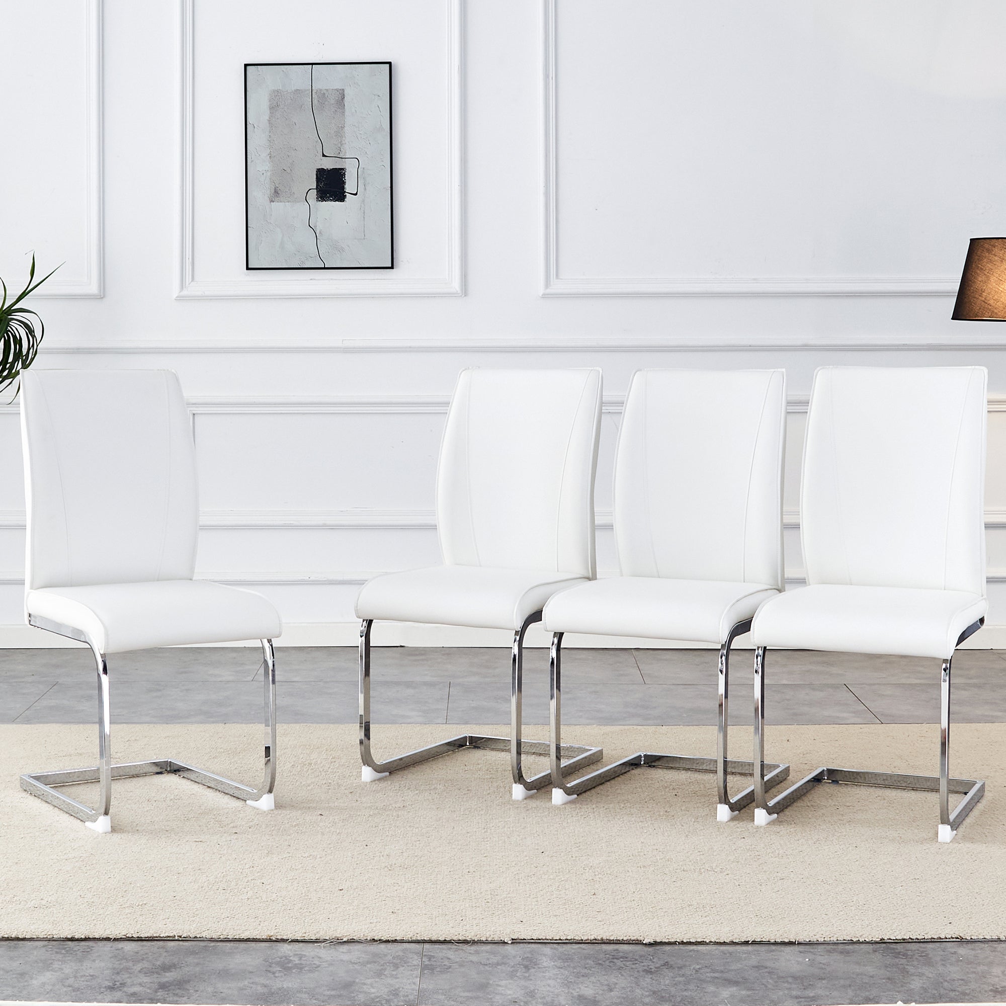 White PU Arch Dining Chair - Set of 4 with High Resilience