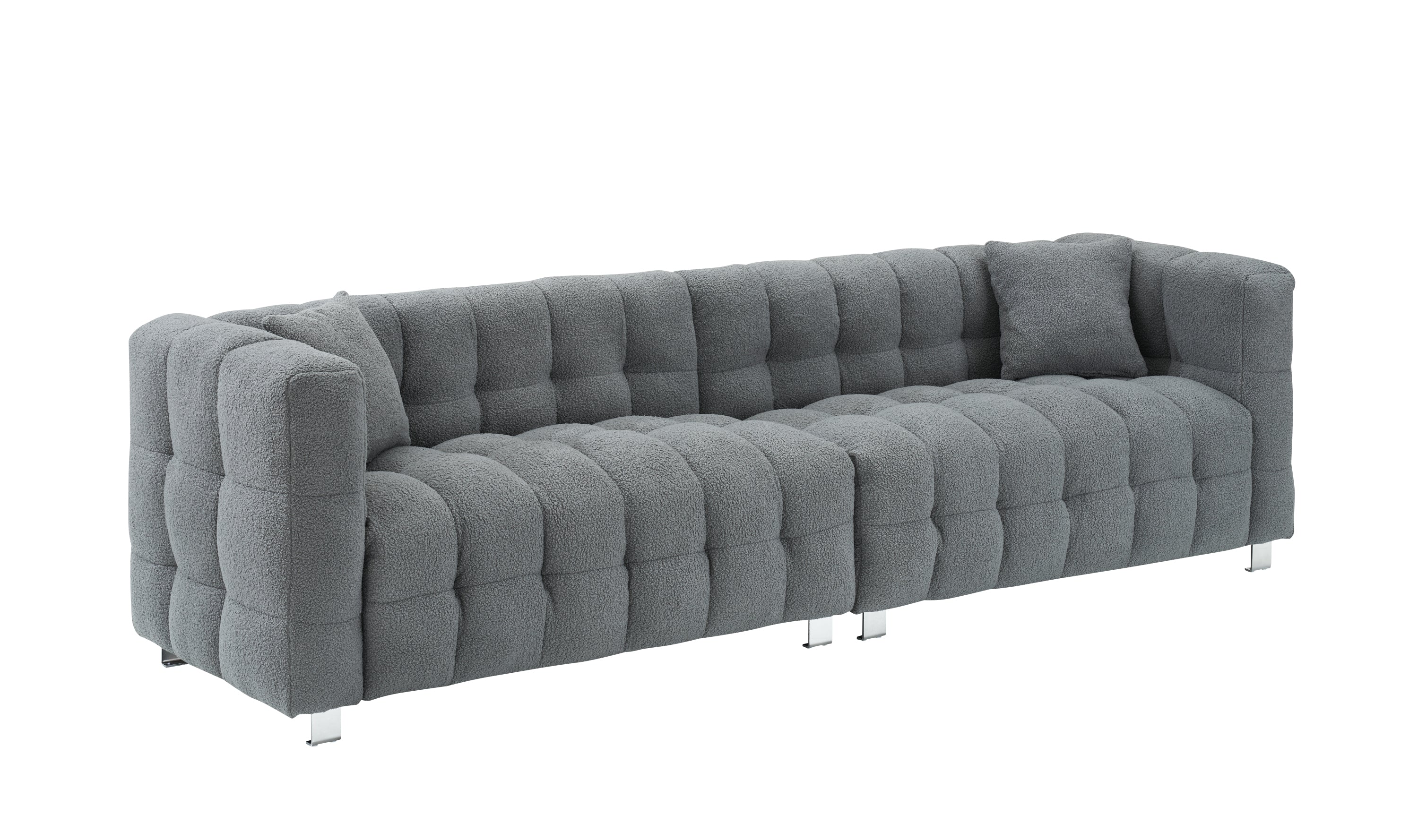 Modern 102" Gray Teddy Fleece Modular Pit Sofa with 2 Pillows for Living Room