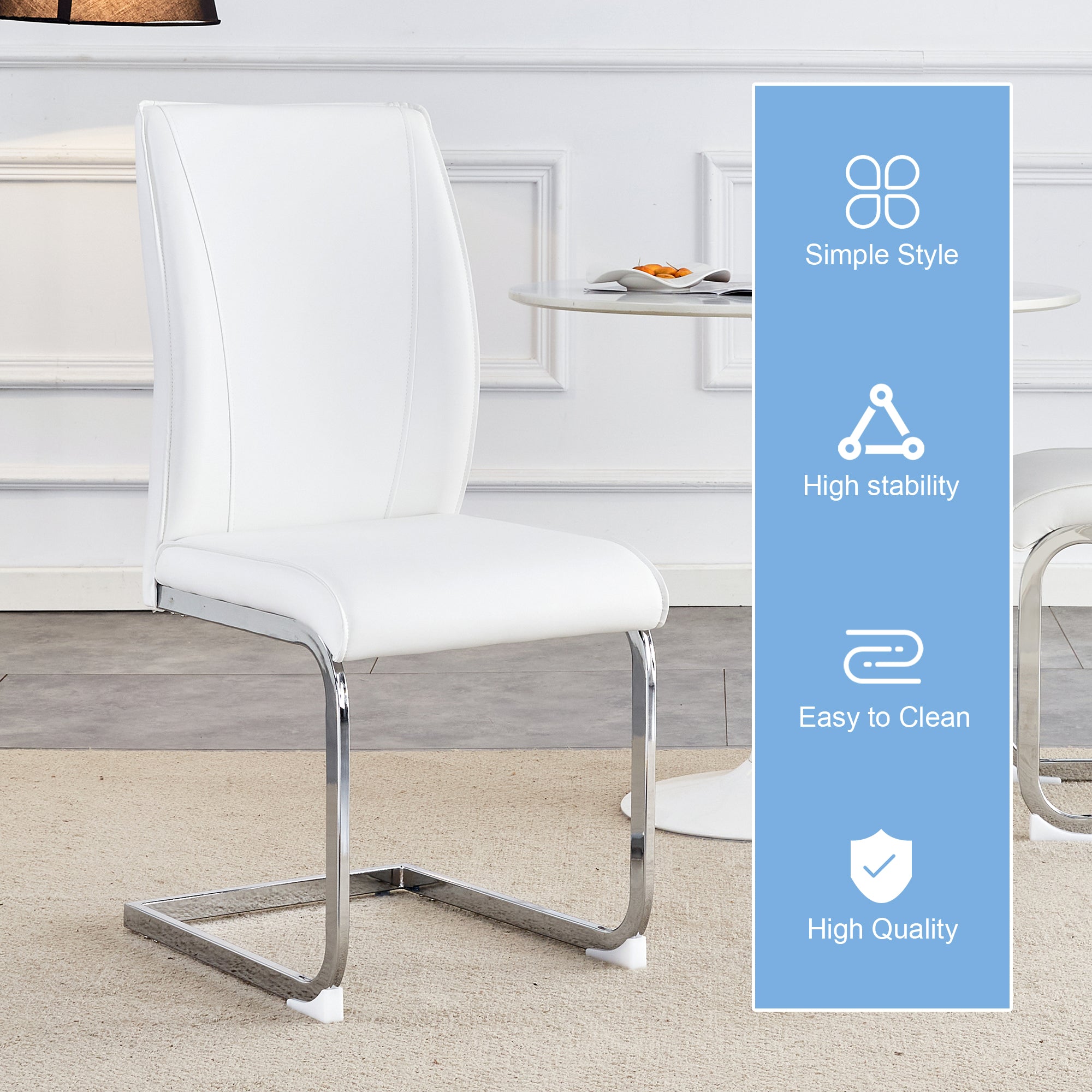 White PU Arch Dining Chair - Set of 4 with High Resilience