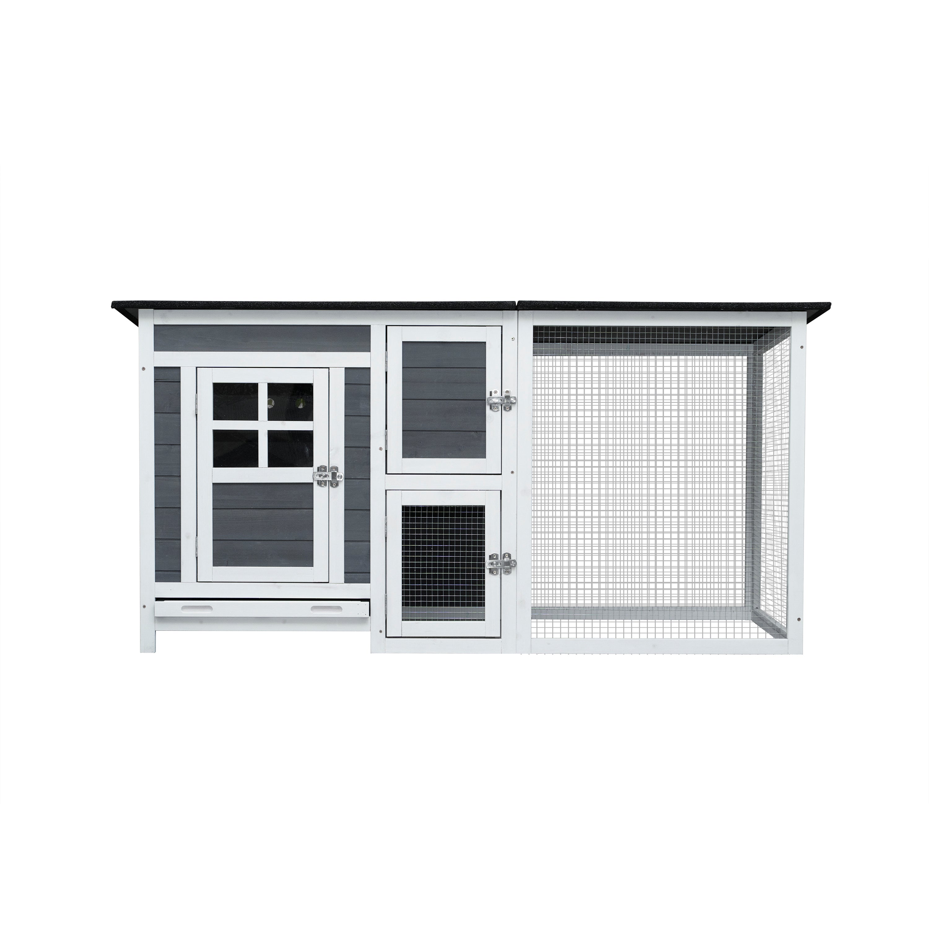 Outdoor & Indoor Poultry Cage, Wooden Chicken Coop with Running Area