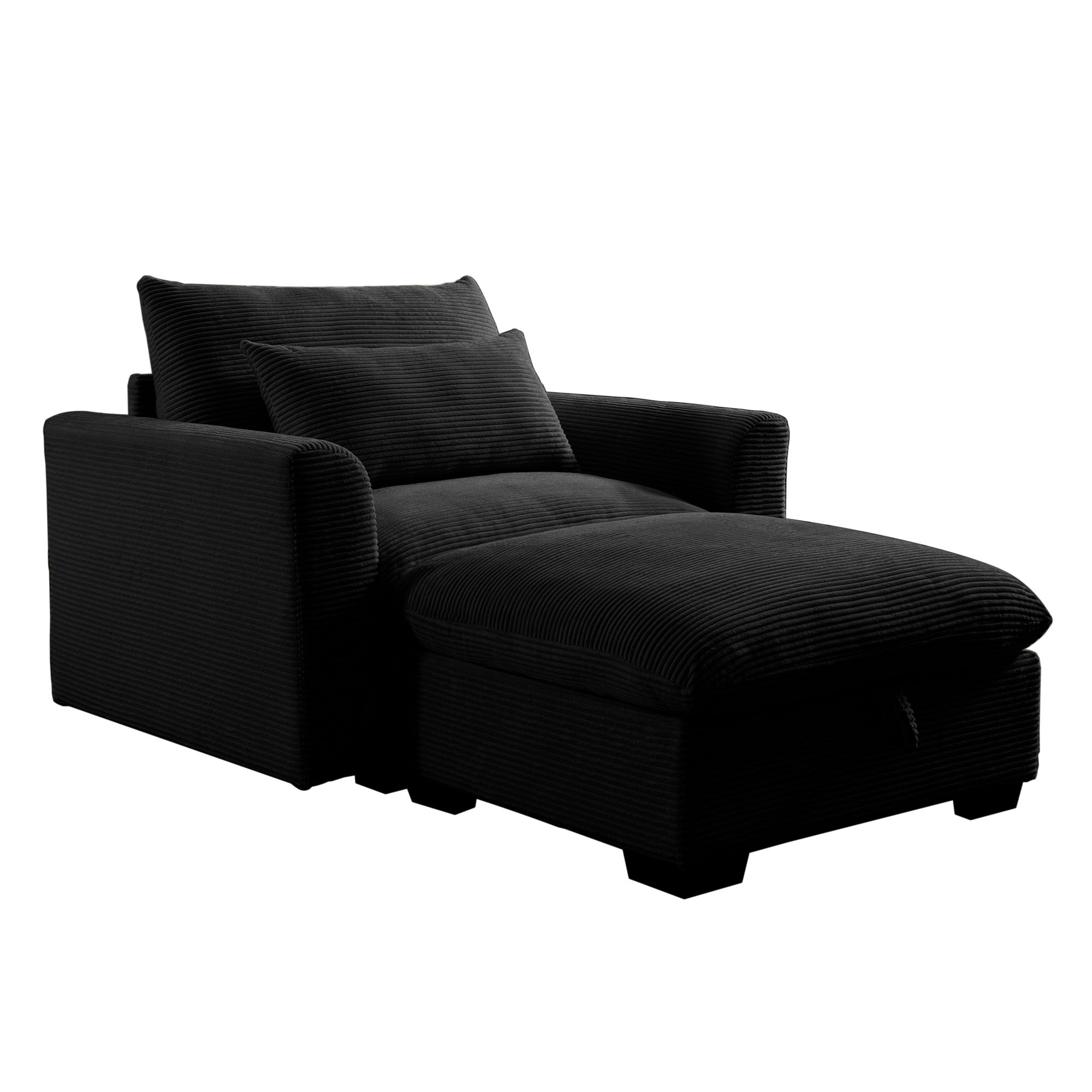 Black Corduroy Sofa Couch, Modular Couch with Storage Ottoman,  Couch Deep Seat Couches for Modern Living Room/Apartment/Office