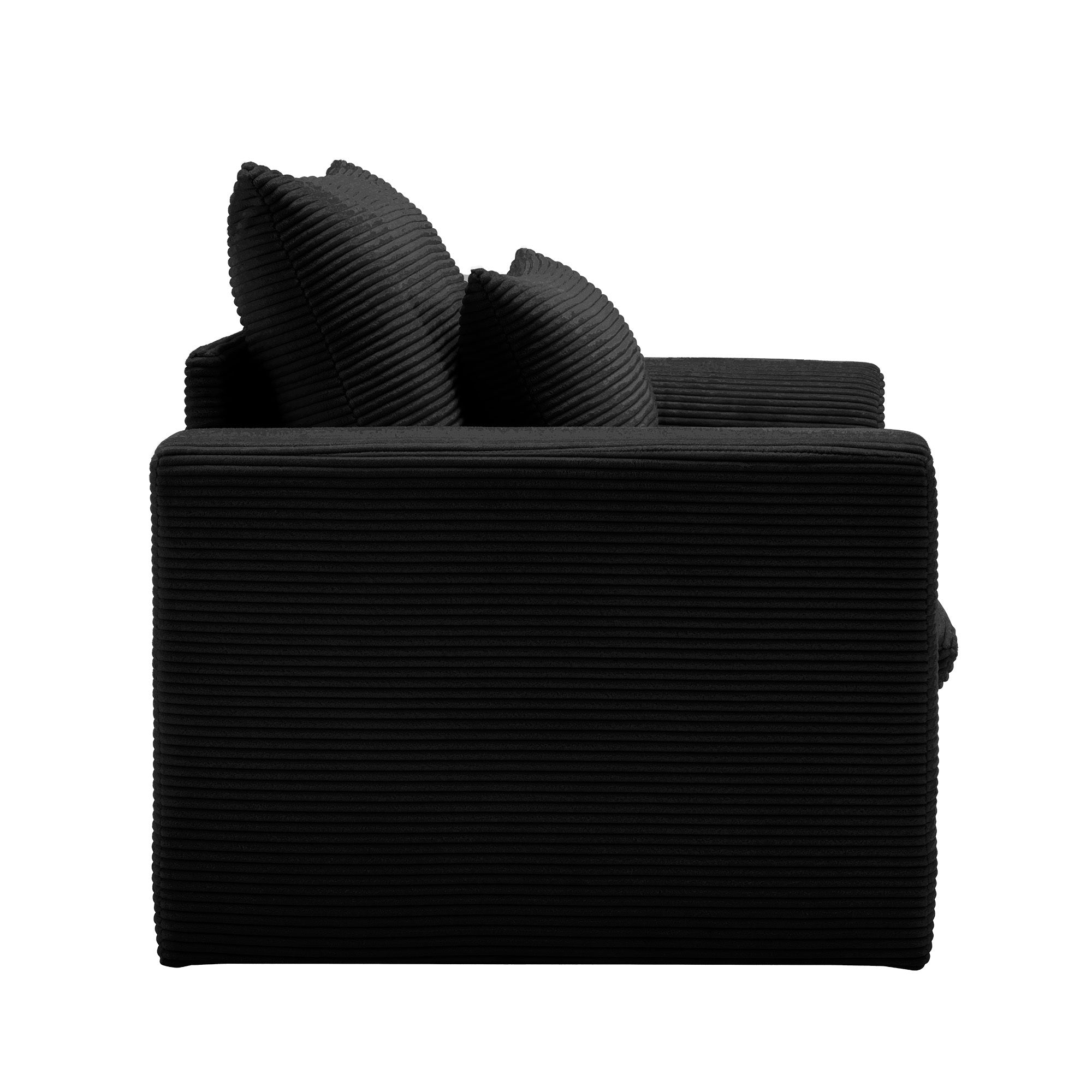 Black Corduroy Deep Seat Single Sofa Accent Chair,Deep Seat Couch with Waist Pillow for Living Room/Apartment/Office