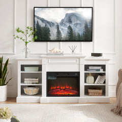 Modern Media Console Table with Large Storage, 23" Fireplace Insert, Fits TVs up to 70", White