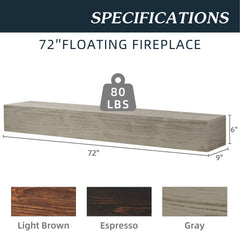 72" Rustic Wood Floating Fireplace Mantel Shelf – Wall-Mounted Home Decor