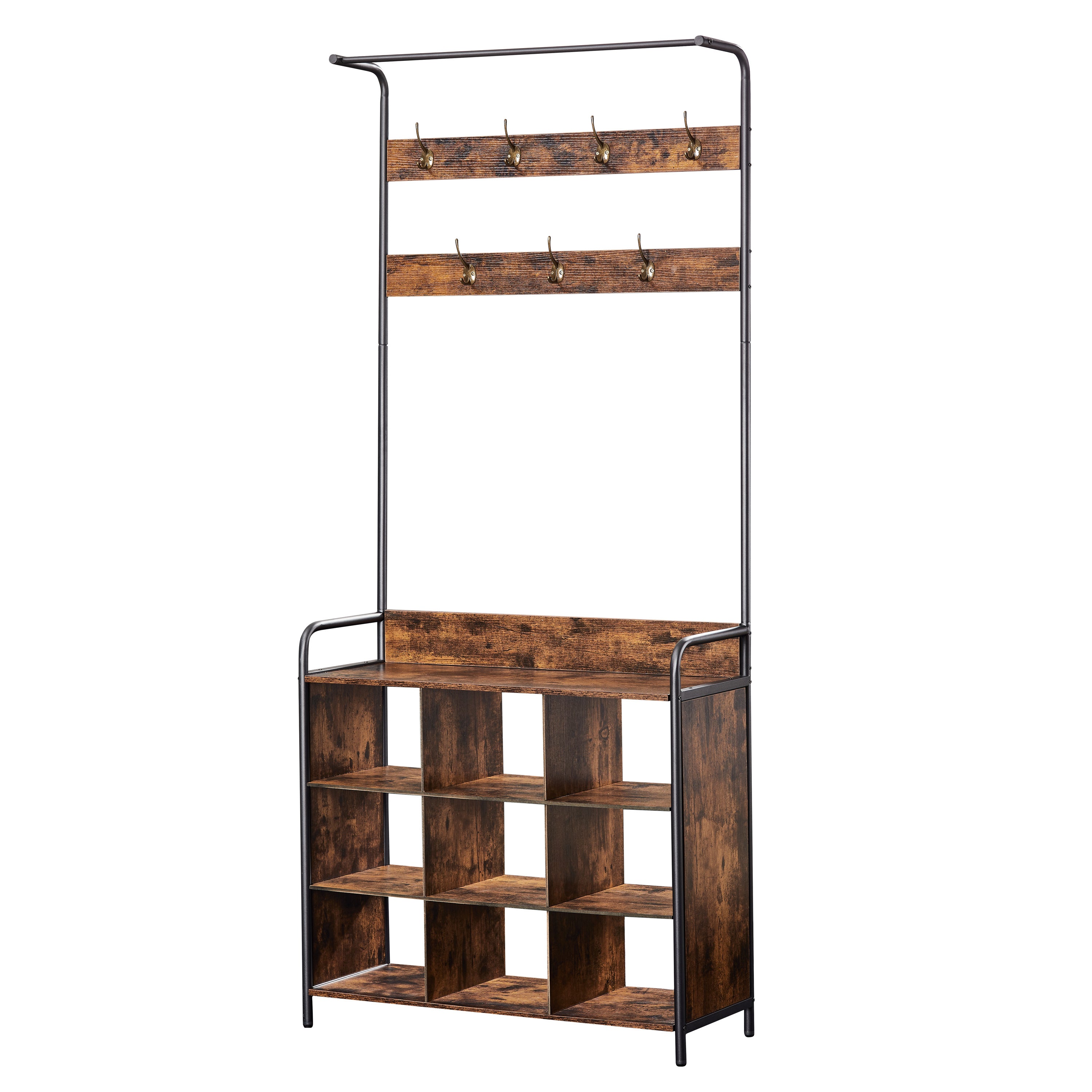Hall Tree with Shoe Rack, 3-in-1 Entryway Coat Rack with Hooks