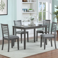 5 Piece Modern Dining Set, Rectangular Wooden Dining Table with 4 Upholstered Chairs for Kitchen, Dining Room, Gray