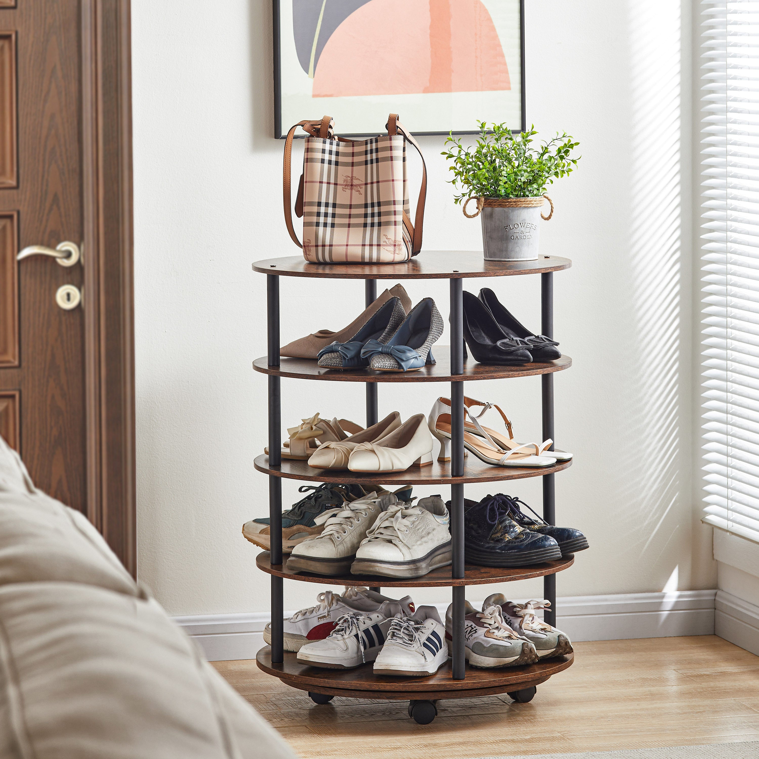 4-Tier Revolving Shoe Rack, Space-Saving Shoe Storage Organizer