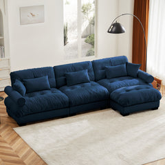 Oversized Modular Velvet Sectional Sofa with Ottoman, Deep Seat L-Shaped Cloud Couch for Living Room, Blue