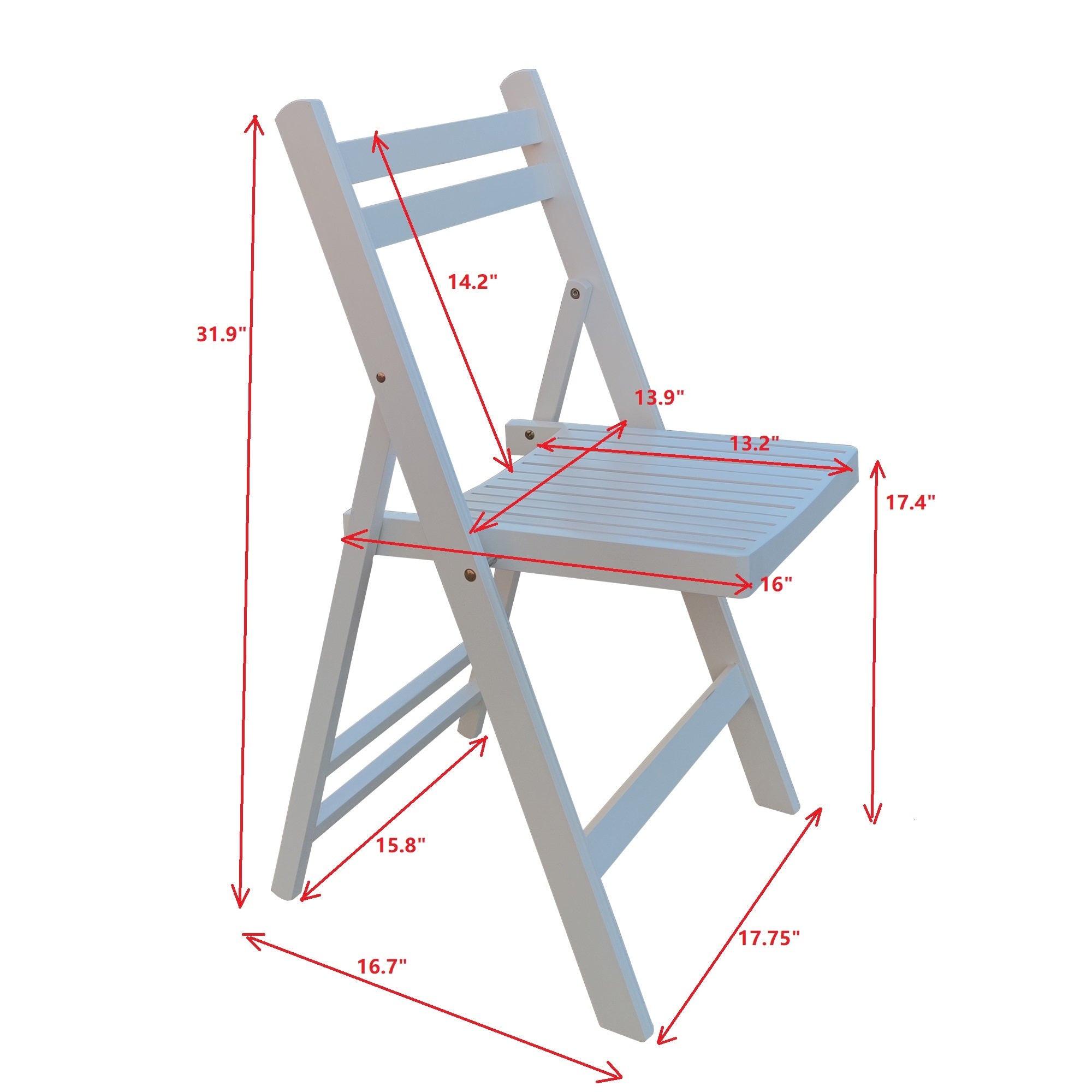 Furniture Slatted Wood Folding Special Event Chair - White, Set of 4, FOLDING CHAIR, FOLDABLE STYLE