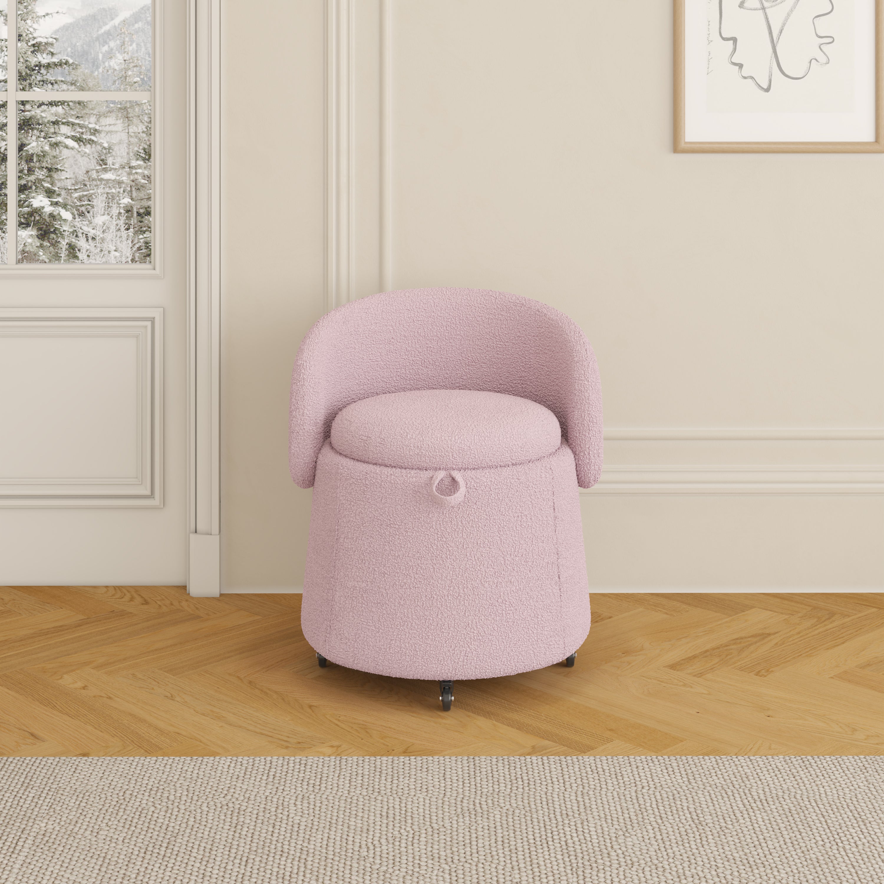 23" Movable Pink Storage Chair - Multi-Functional Design in Teddy Fleece for Stylish Bedroom & Living Room